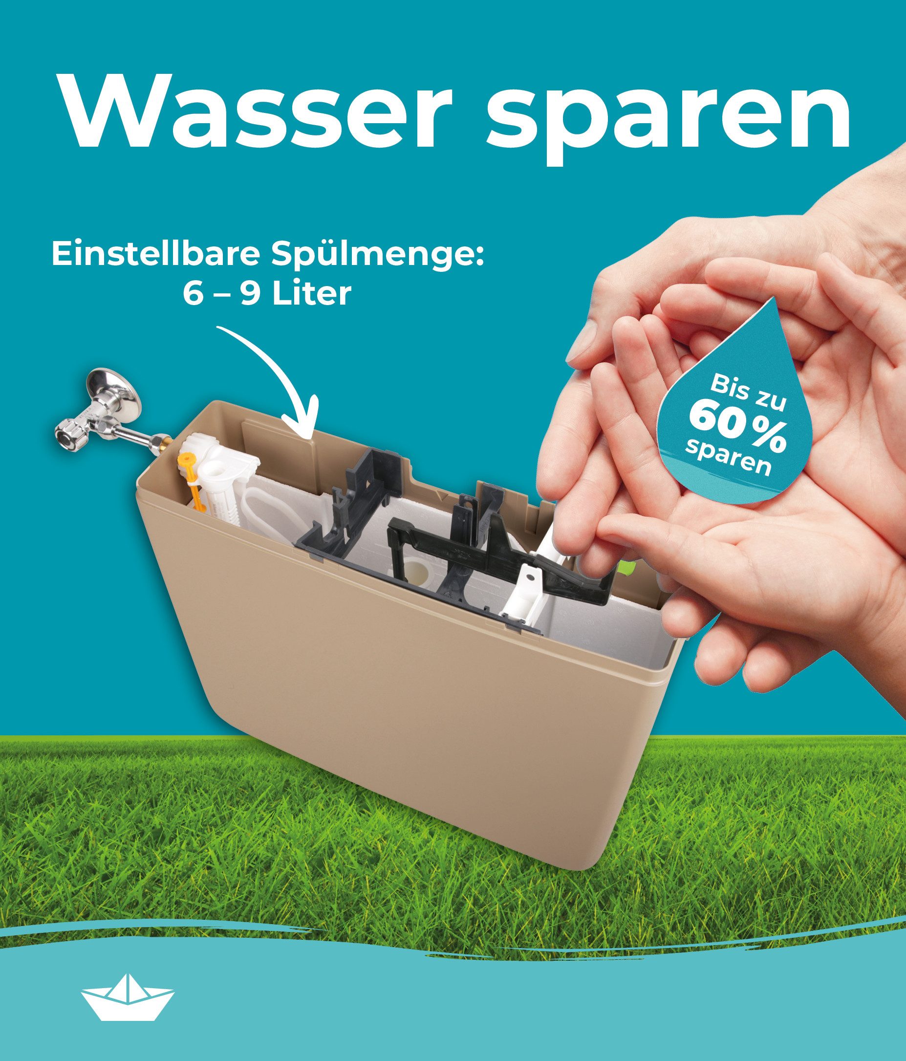 Calmwaters Spülkasten Elements, Komplettset Anschluss links/rechts, Anschluss hinten separat zu kaufen, Aufputz, Spül-Stopp Taste, 29HB2716