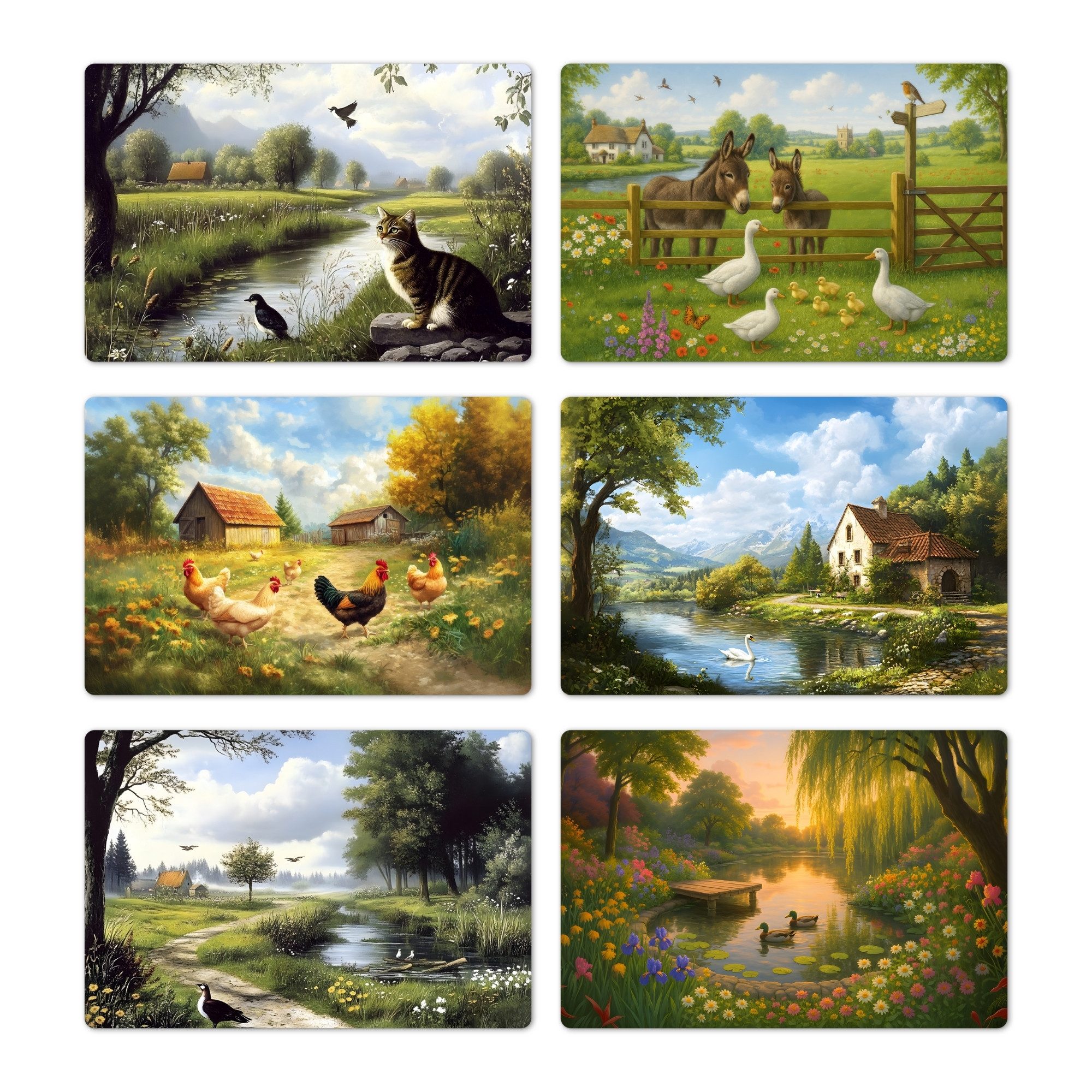 MuchoWow Platzset Nature's Charm - Ländlich - Tiere, (6-St), Platzsets, Tischset, Abwaschbar, Tischsets, Platzdeckchen