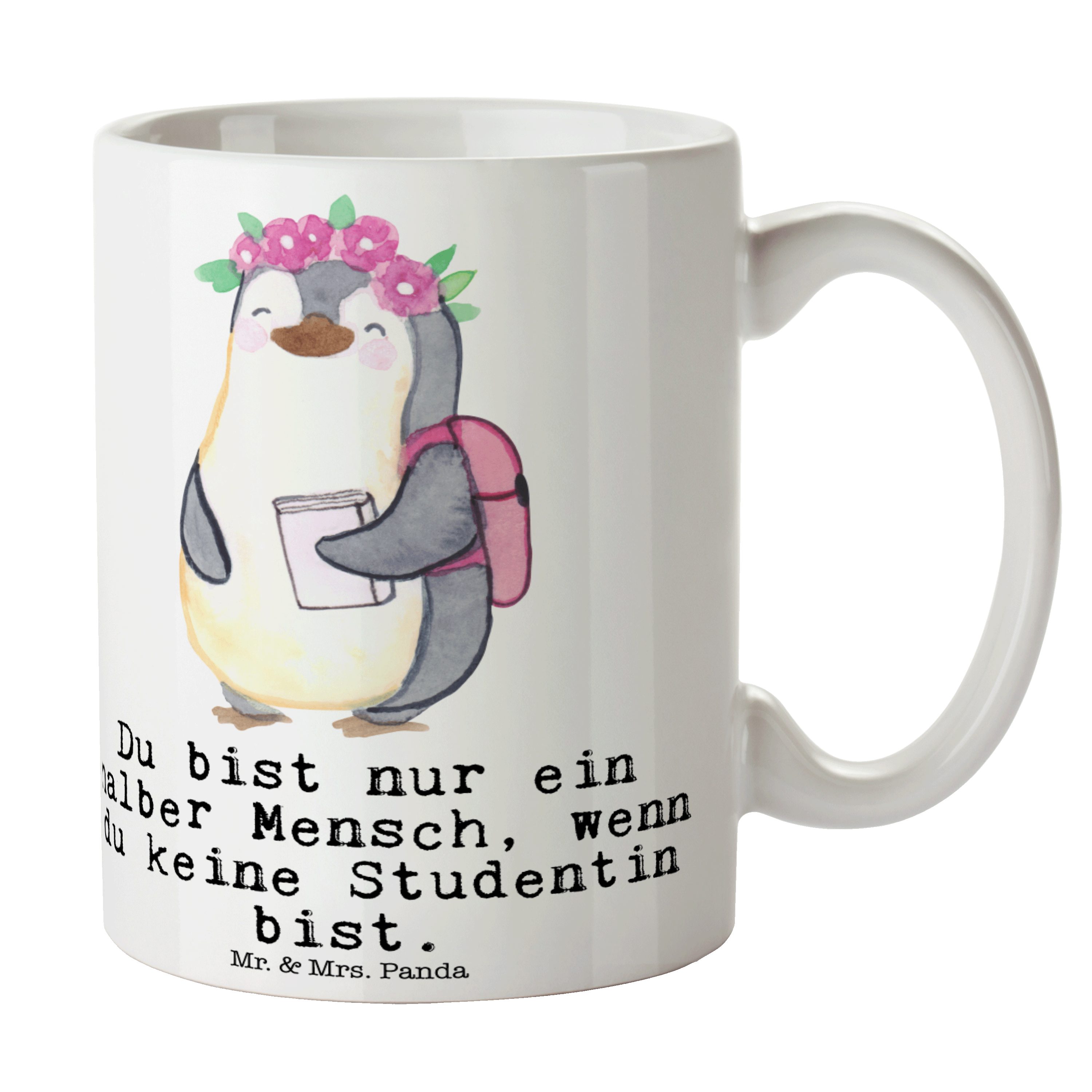 Mr. & Mrs. Panda Tasse Studentin mit Herz - Weiß - Geschenk, Tasse Motive, Schenken, Keramik, Keramik