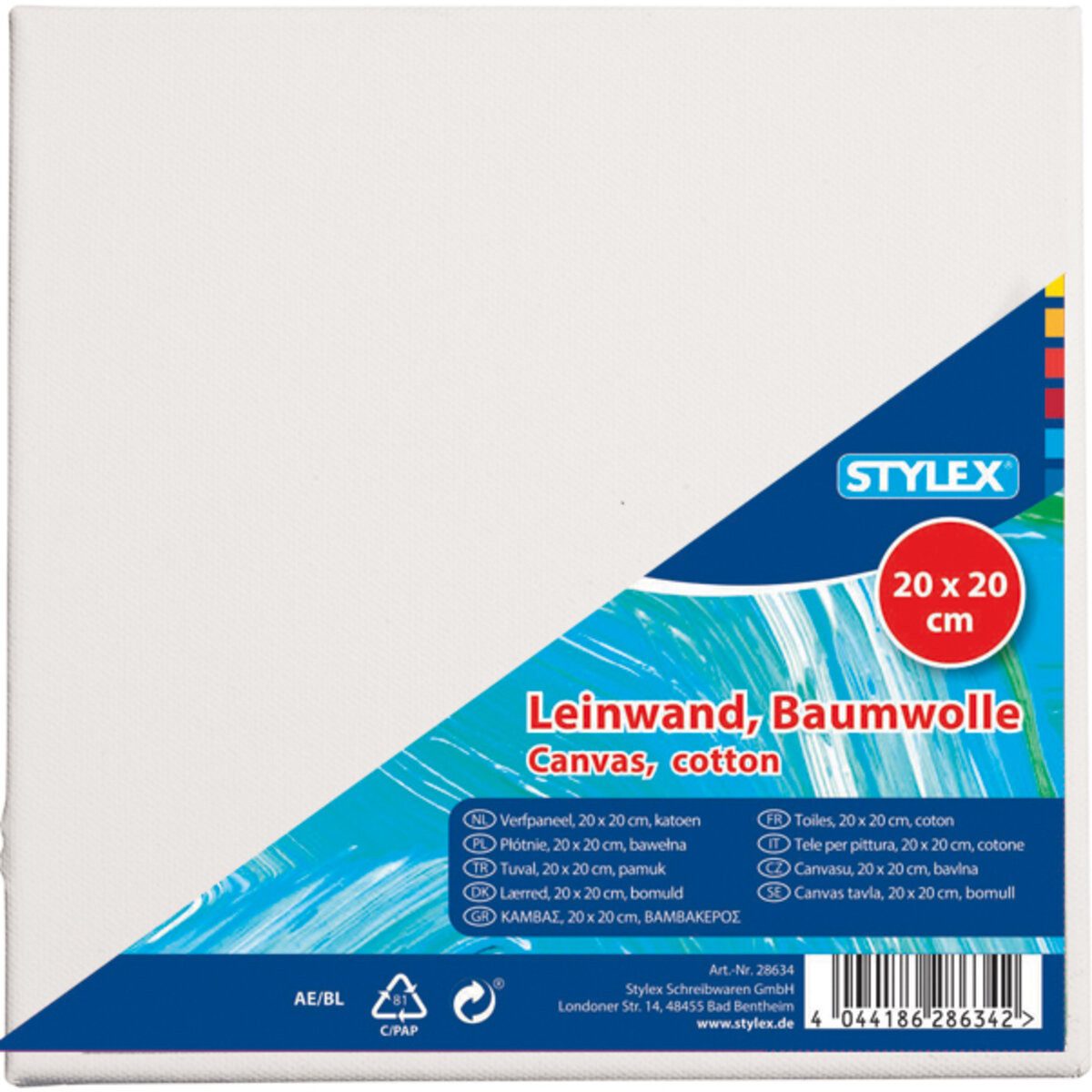 Stylex Schreibwaren Maltuch Keilrahmen - bespannt 20 x 20 cm weiß.