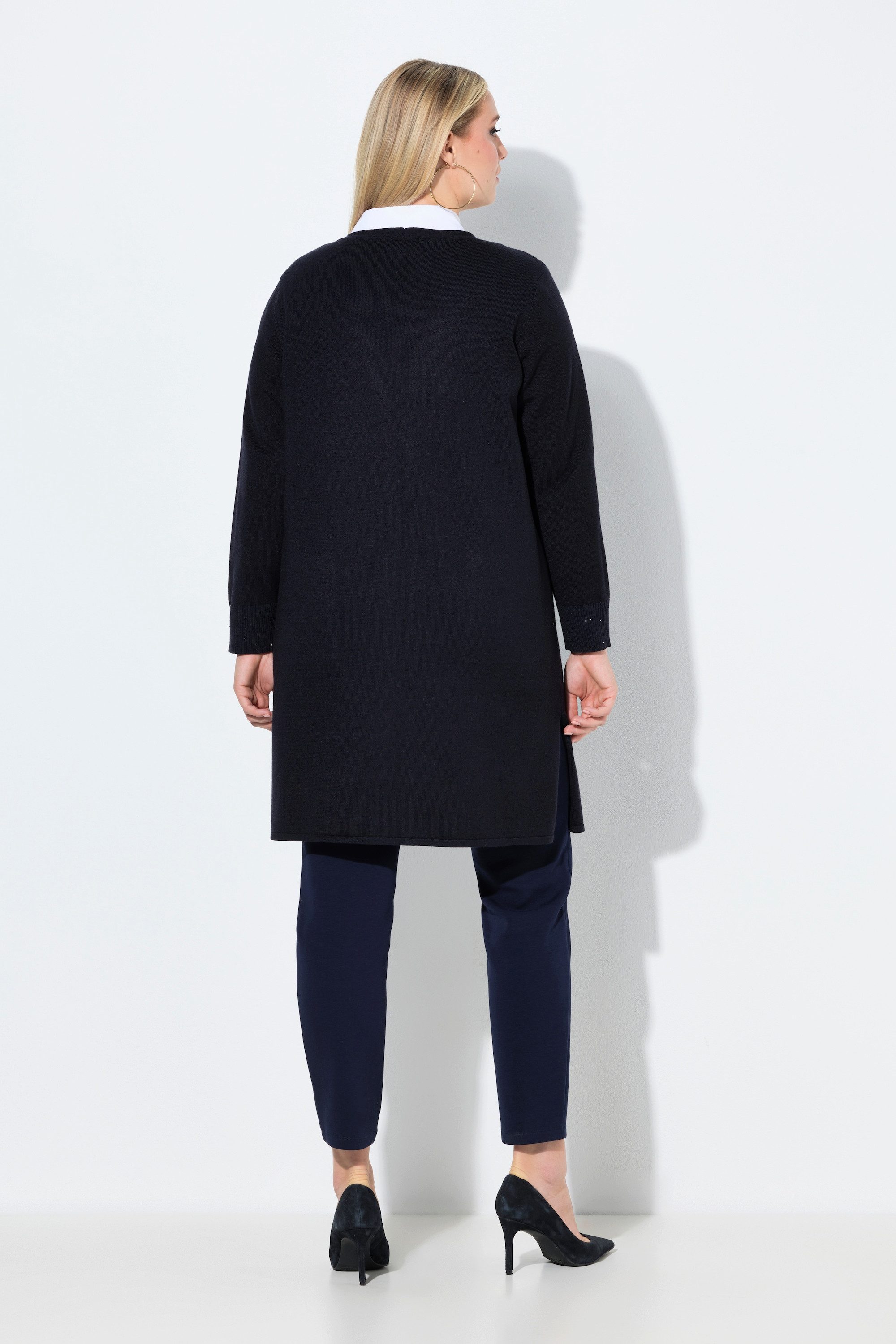 Ulla Popken Strickjacke Long-Strickjacke Pailletten V-Ausschnitt Langarm