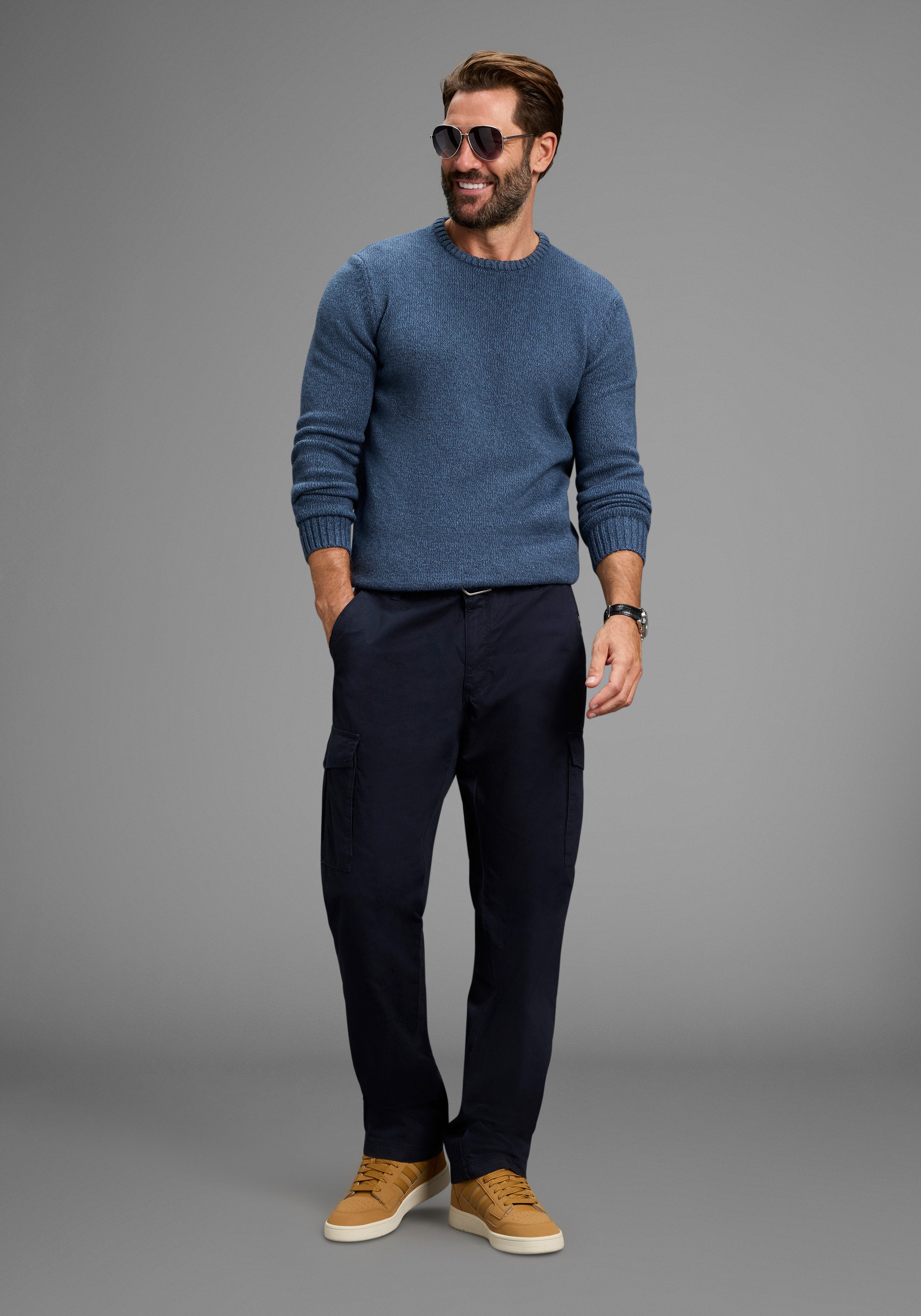 Man's World Rundhalspullover Neue Kollektion! Zeitlos & vielseitiger Basic Style melierte Optik,weicher Griff, Perfekt für die kältere Jahreszeit