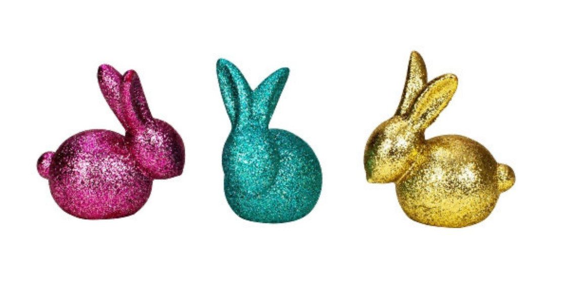 Osternest Moderne Glitzernde Osterhasen aus Keramik, 3er Set, Farbmix