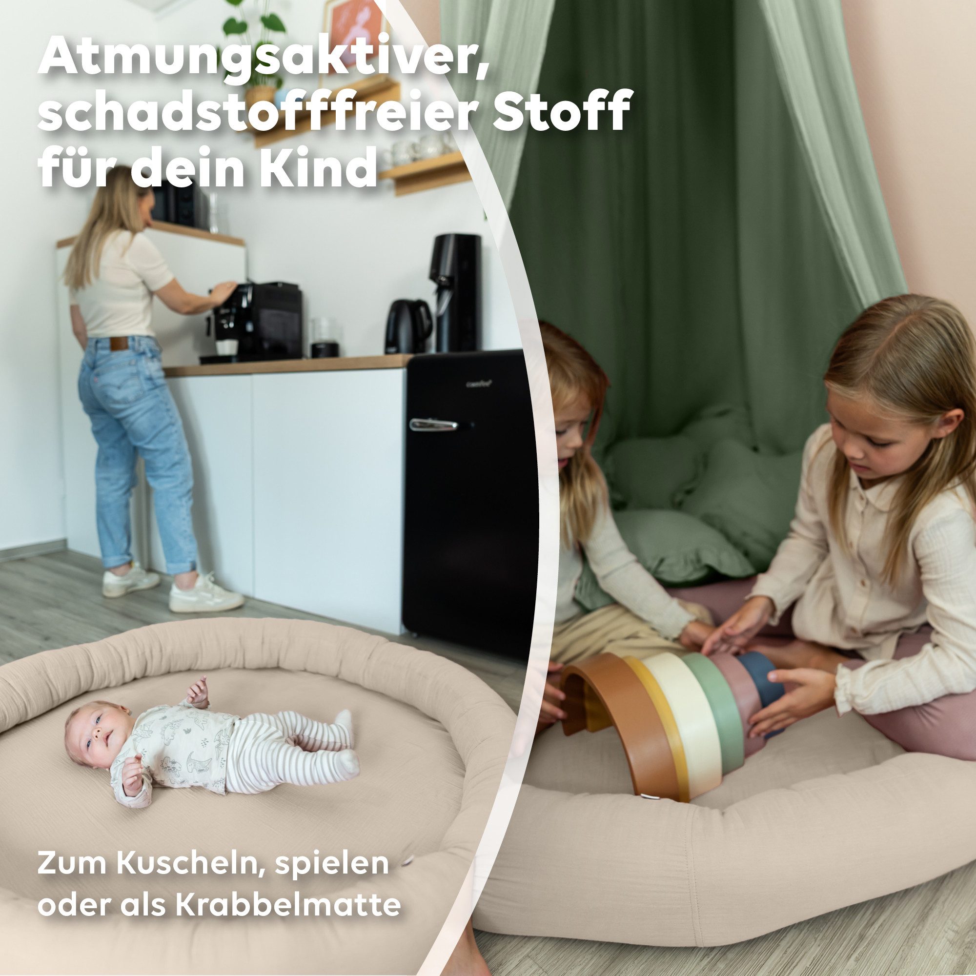 lilimaus Bodenkissen Sitzkissen für Kinder aus Musselin - Spielmatte & Kuschelecke, mit zarter Rüscheneinfassung - zum Lesen, Spielen & Kuscheln