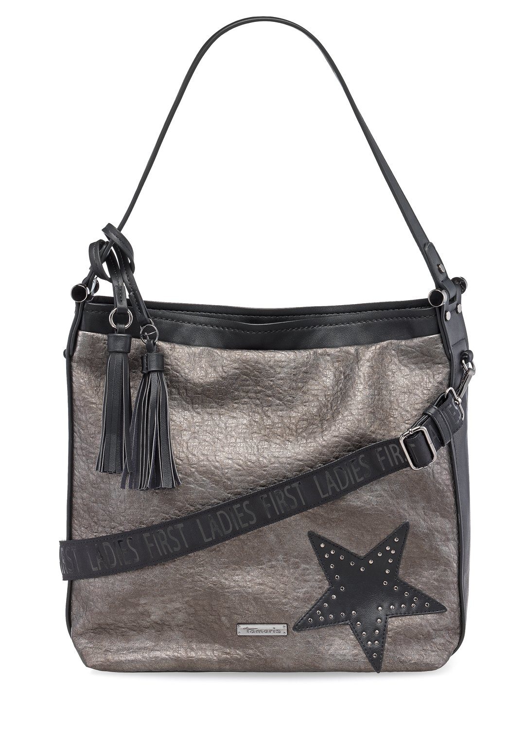 Tamaris Schultertasche Jem (Set), Damen Hobo Bag L, Schultertasche metallic, Stern-Applikation