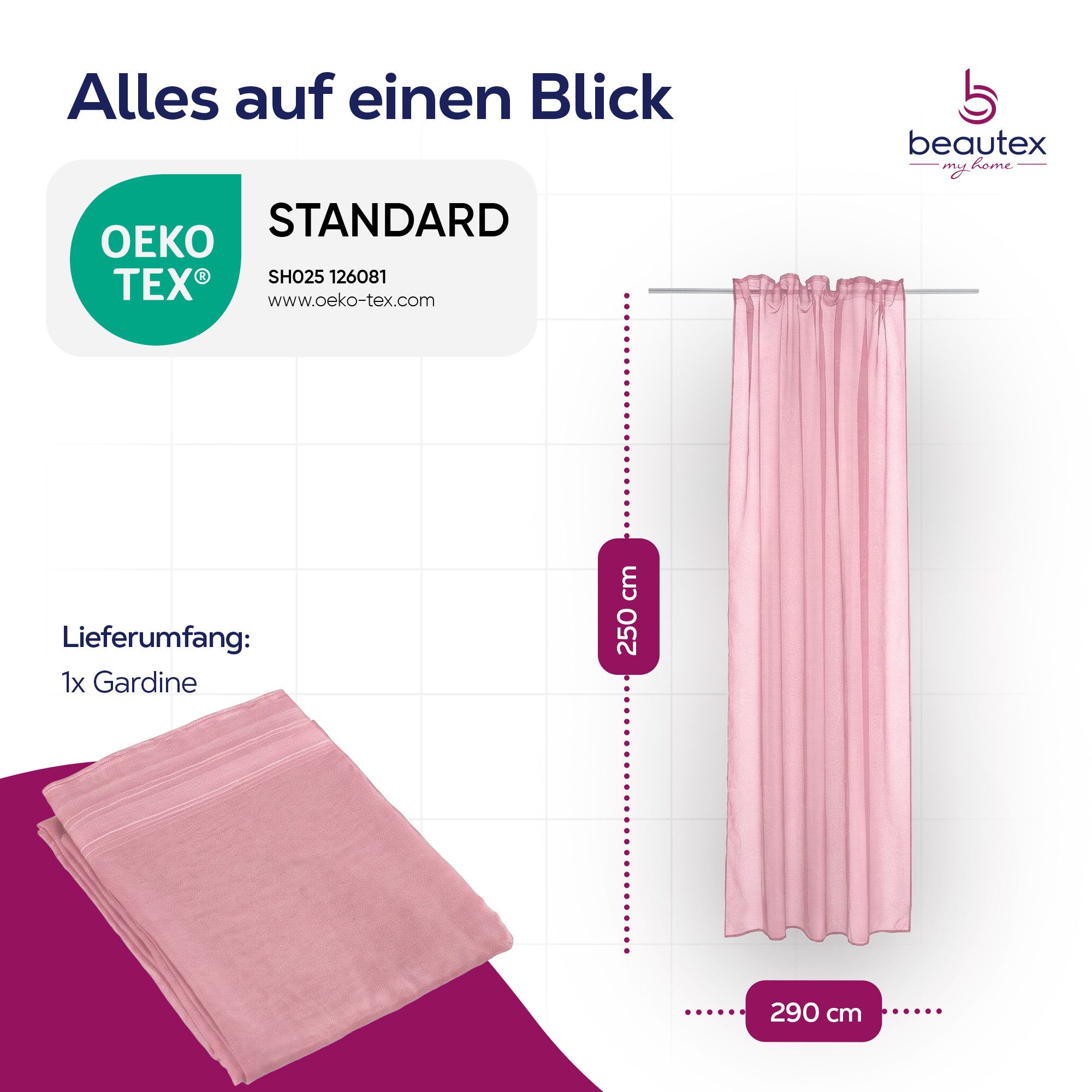 Beautex Gardine transparent Dolly, wählbar mit Kräusel- und Ösen- Aufhängung (1 St), Kräuselband, transparent
