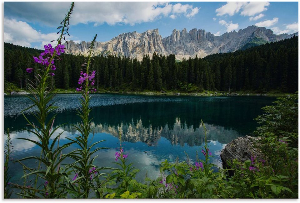 Artland Wandbild Berge Latemar spiegeln sich im Karersee, Seebilder (1 St),  als Alubild, Leinwandbild, Wandaufkleber oder Poster in versch. Größen