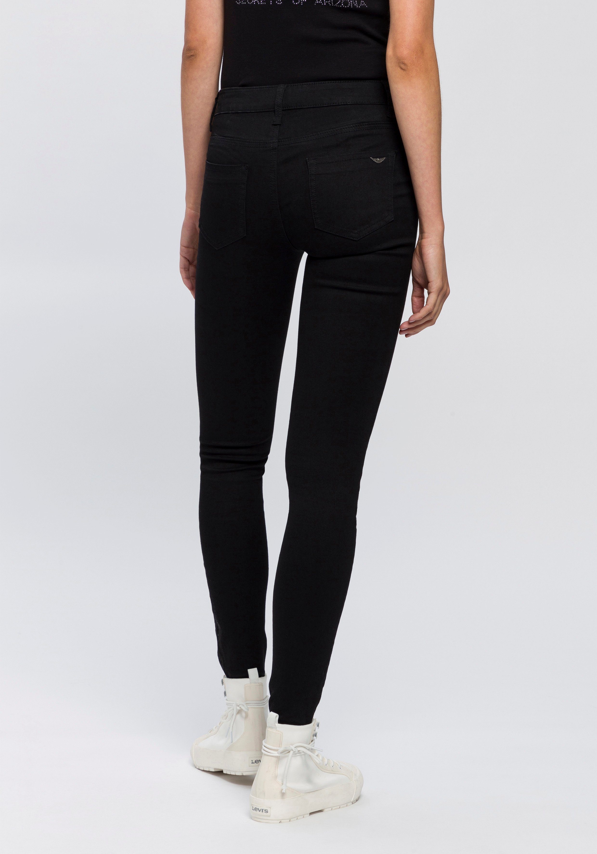 mit am Arizona black Skinny-fit-Jeans Stretch-Einsätzen Stretch seitlichen Ultra Bund Low Waist