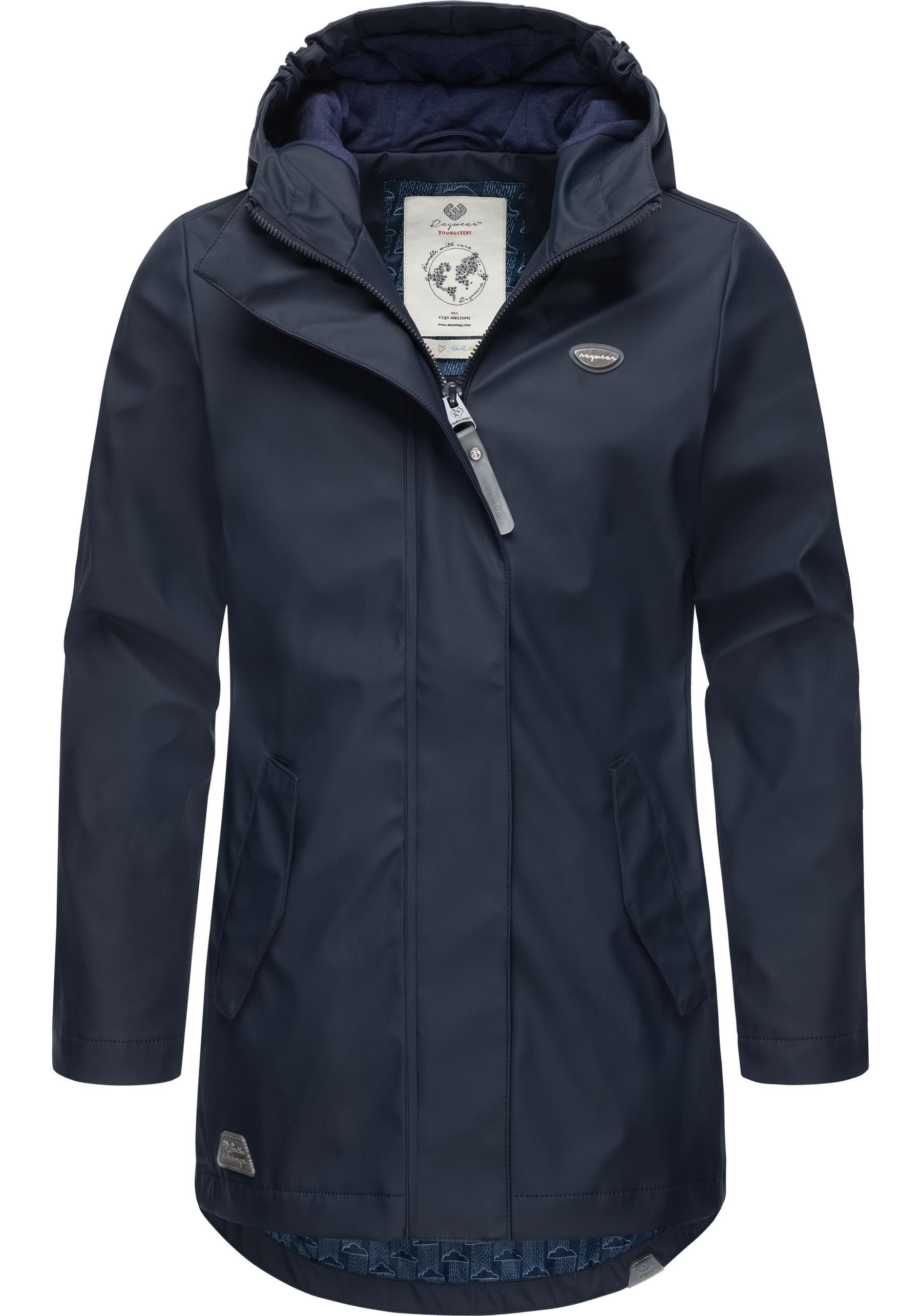 Ragwear Regenmantel Marjanka II stylischer Nähten geschweißten Mädchen mit Regenparka navy