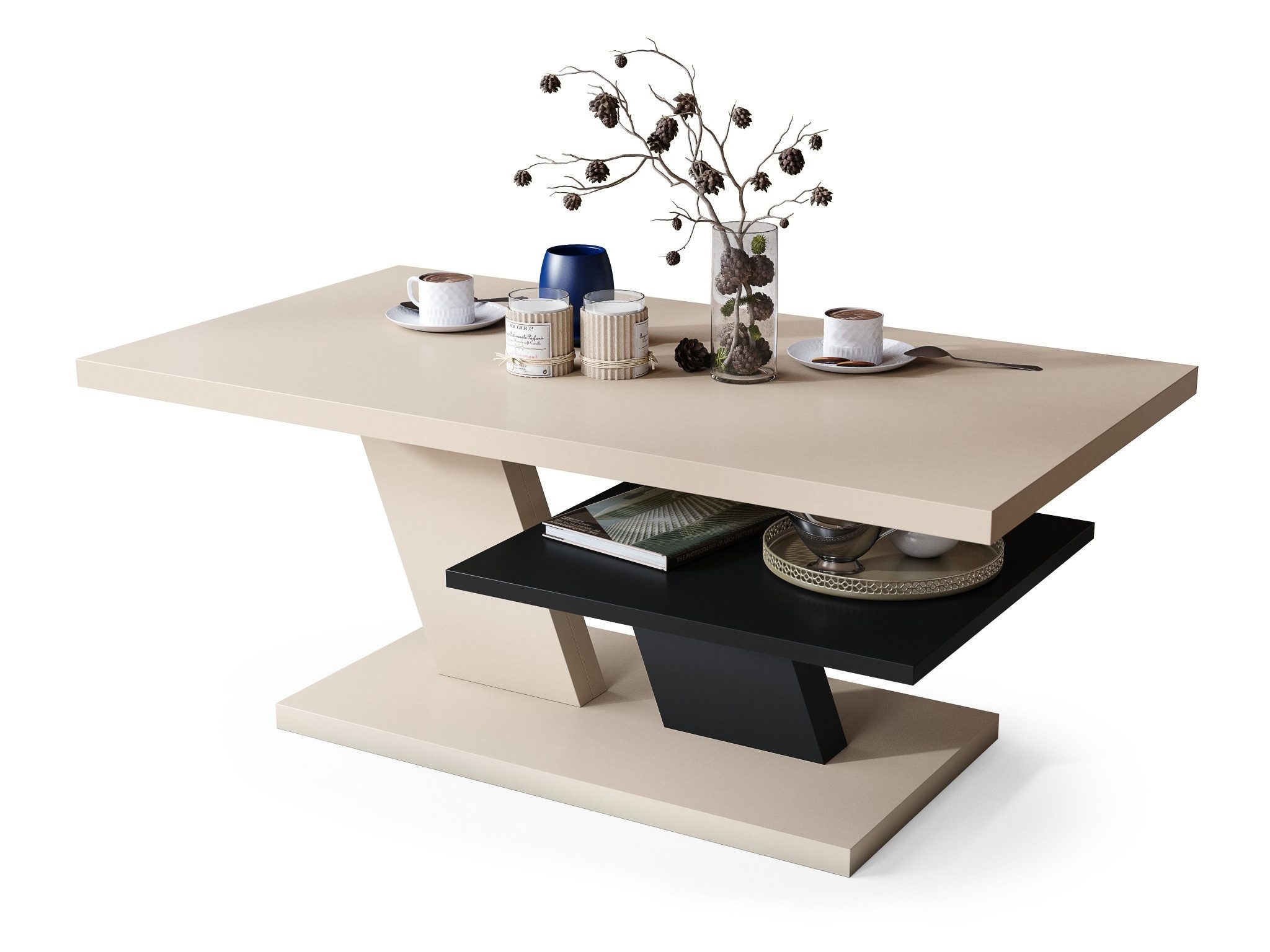 Mazzoni Couchtisch Cliff Beige / Schwarz matt Tisch Wohnzimmertisch 110x60x günstig online kaufen