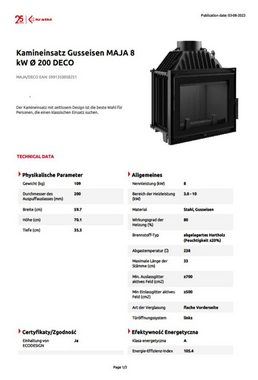 Kratki Kamineinsätze KAMINEINSATZ GUSSEISEN MAJA 8 KW Ø 200 DECO, 8,00 kW, (1-tlg)