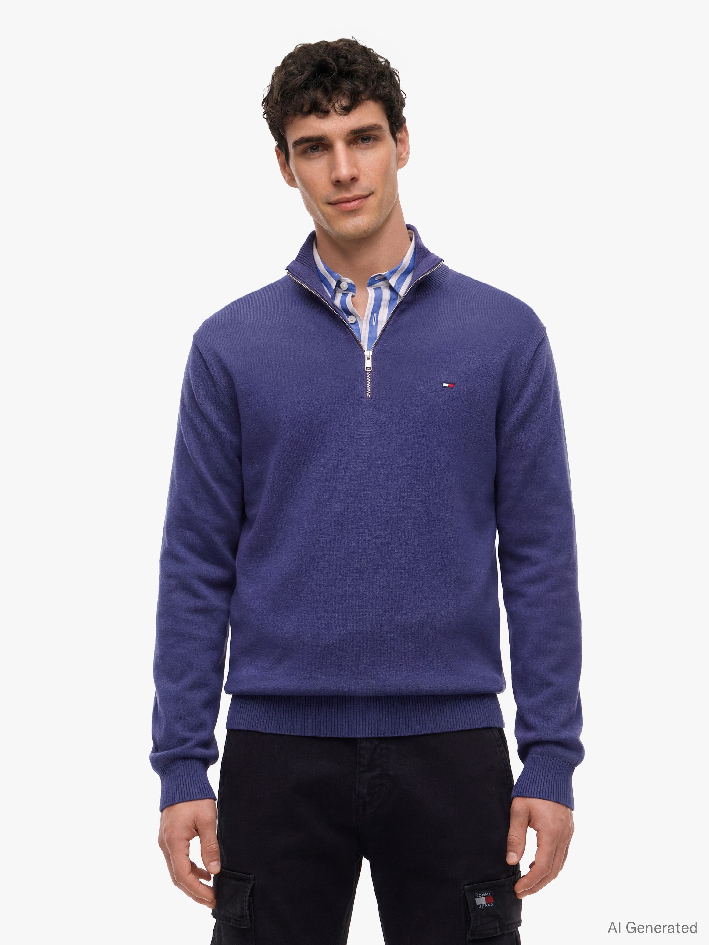 Tommy Jeans Strickpullover TJM SLM ESS LIGHT ¼ ZIP SWTR EXT Mit Rundhalsausschnitt