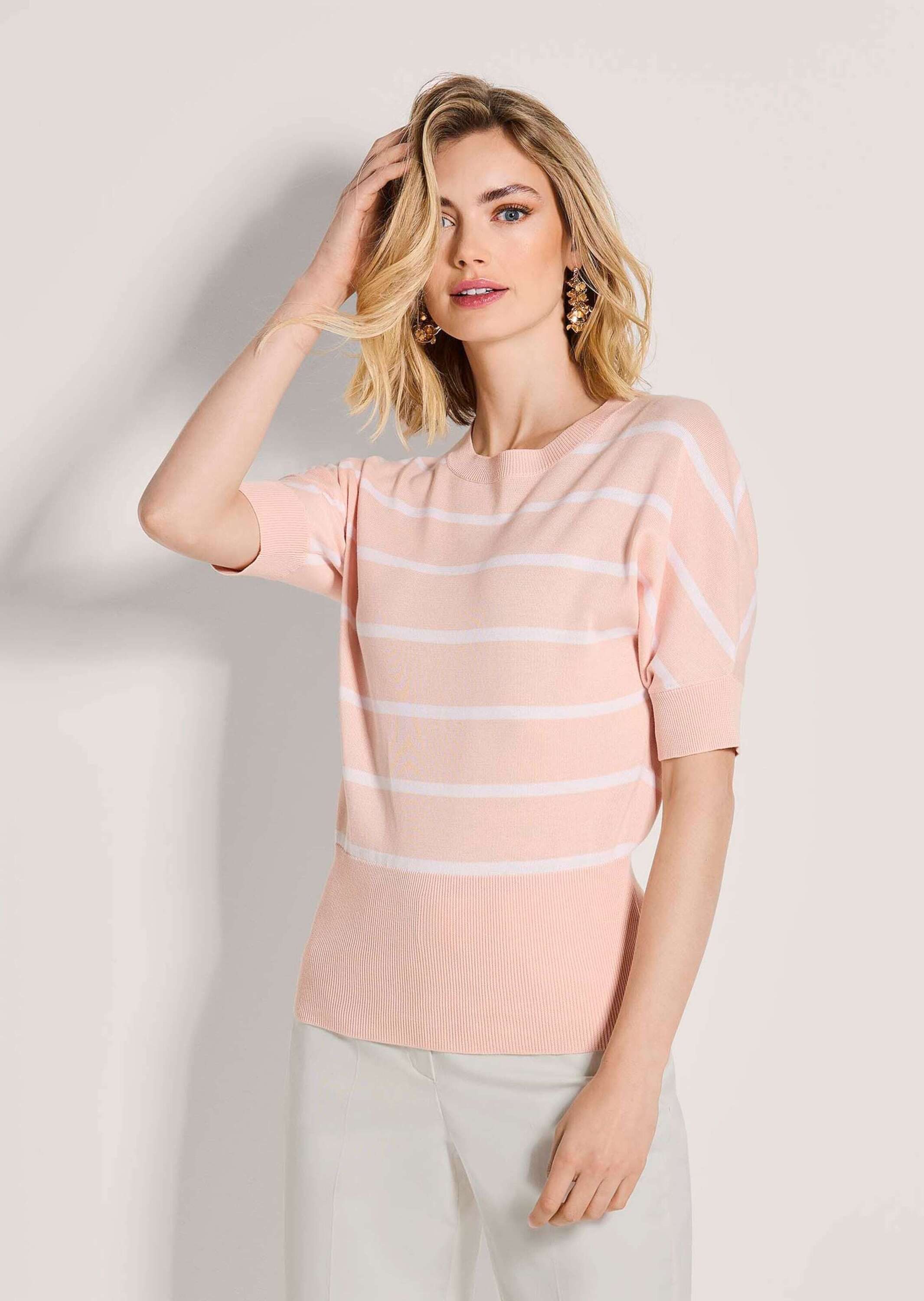 MADELEINE Strickpullover Ringelpullover im maritimen Look Halbarmshirt mit markantem Rippenbund und U-Boot-Ausschnitt