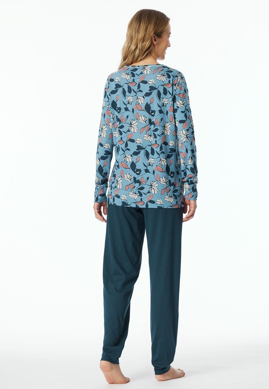 Schiesser Schlafanzug Comfort Nightwear (1 tlg) lang, Rundhals-Ausschnitt, Blumen, florales Muster