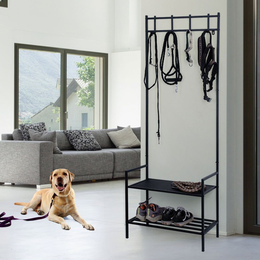 Garderobenschrank etc-shop schwarz Schuhschrank Dogstation Garderobe mit Jackenständer Metall