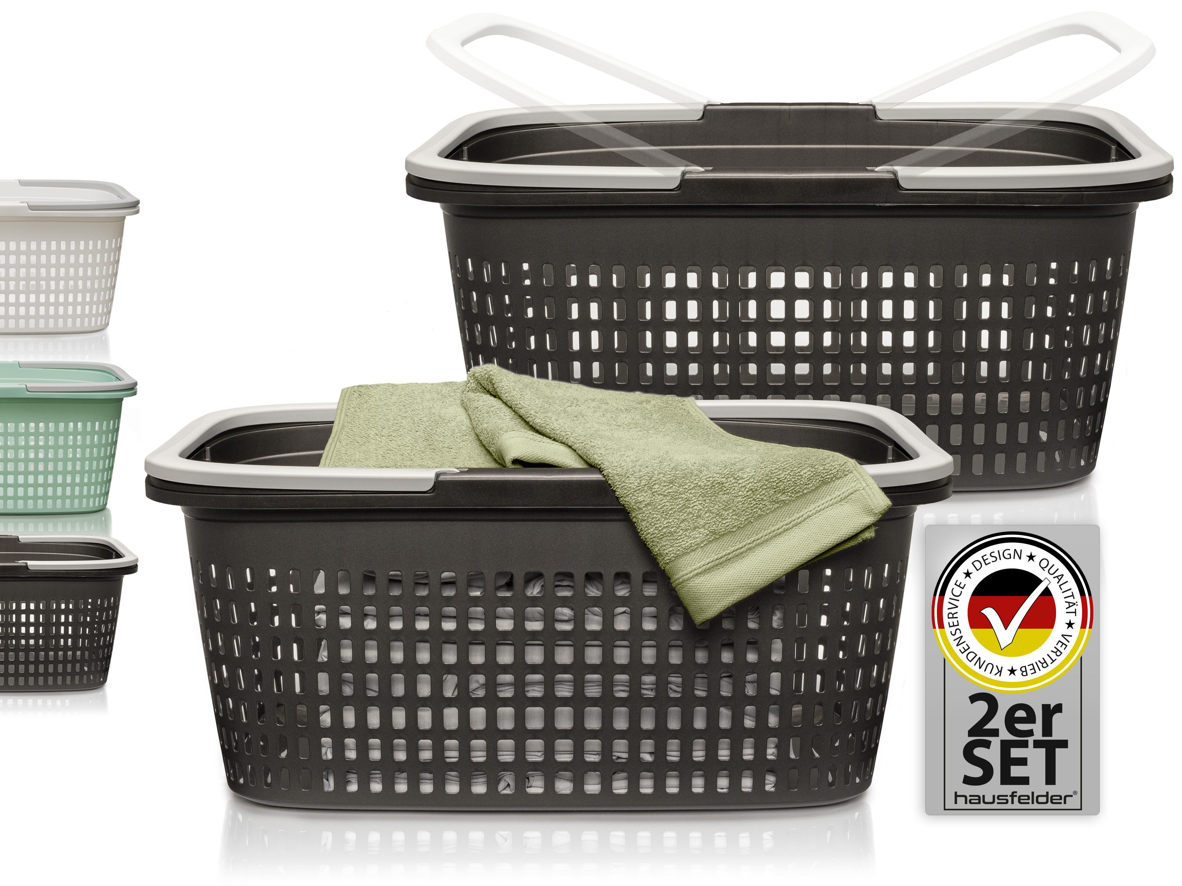 Hausfelder Wäschekorb Wäschewanne 58x37x25cm (Anthrazit-Schwarz, 2 Körbe, 3 günstig online kaufen