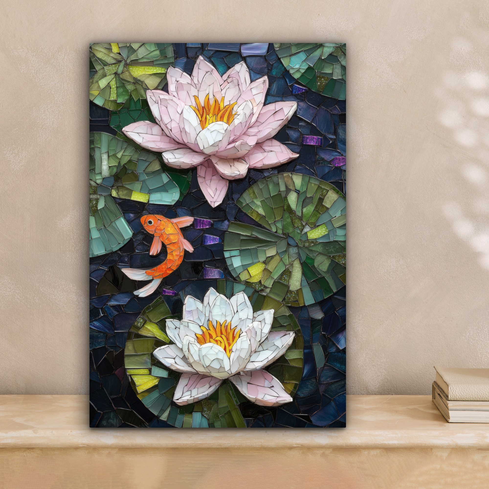 OneMillionCanvasses® Leinwandbild Glasstücke - Lilienblätter - günstig online kaufen