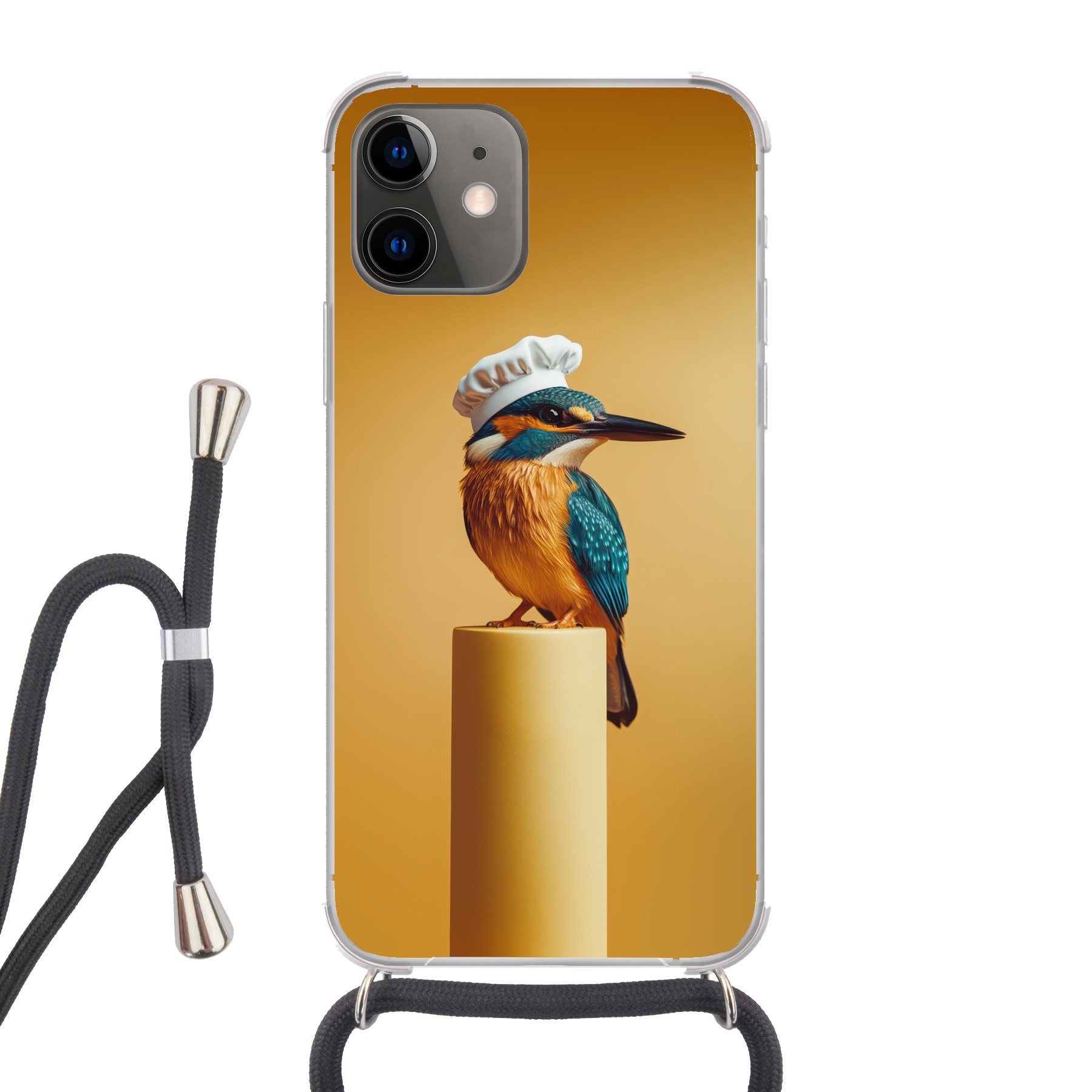 MuchoWow Handyhülle für Apple iPhone 11 Eisvogel - Säule - Kochmütze - Vogel, Tragbare Handyhüllen mit Kette zum umhängen, Handykette Handyband