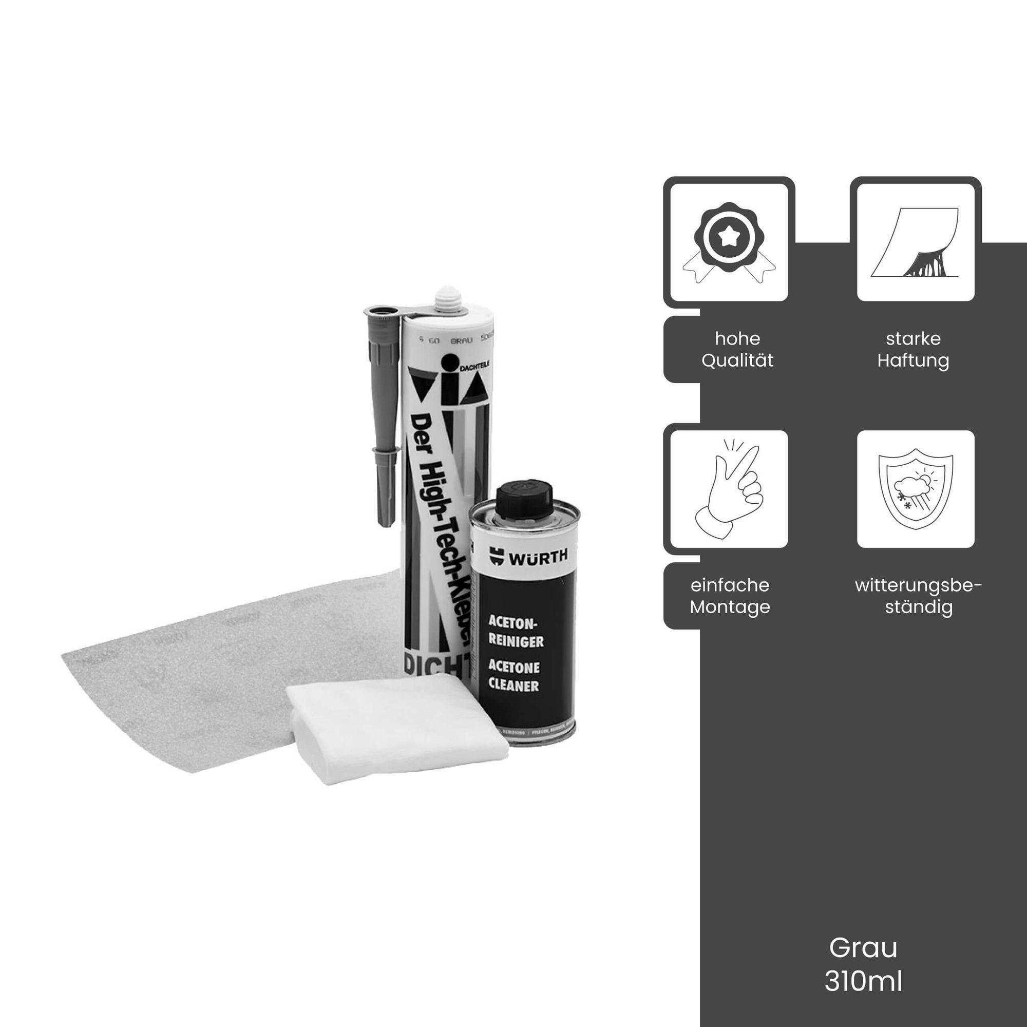 Zambelli Kleberkelle Universal Klebe- und Dichtstoff DICHT7 (310 ml, grau) Zum Kleben und Versiegeln von Kunststoff, Metall, Holz oder Glas