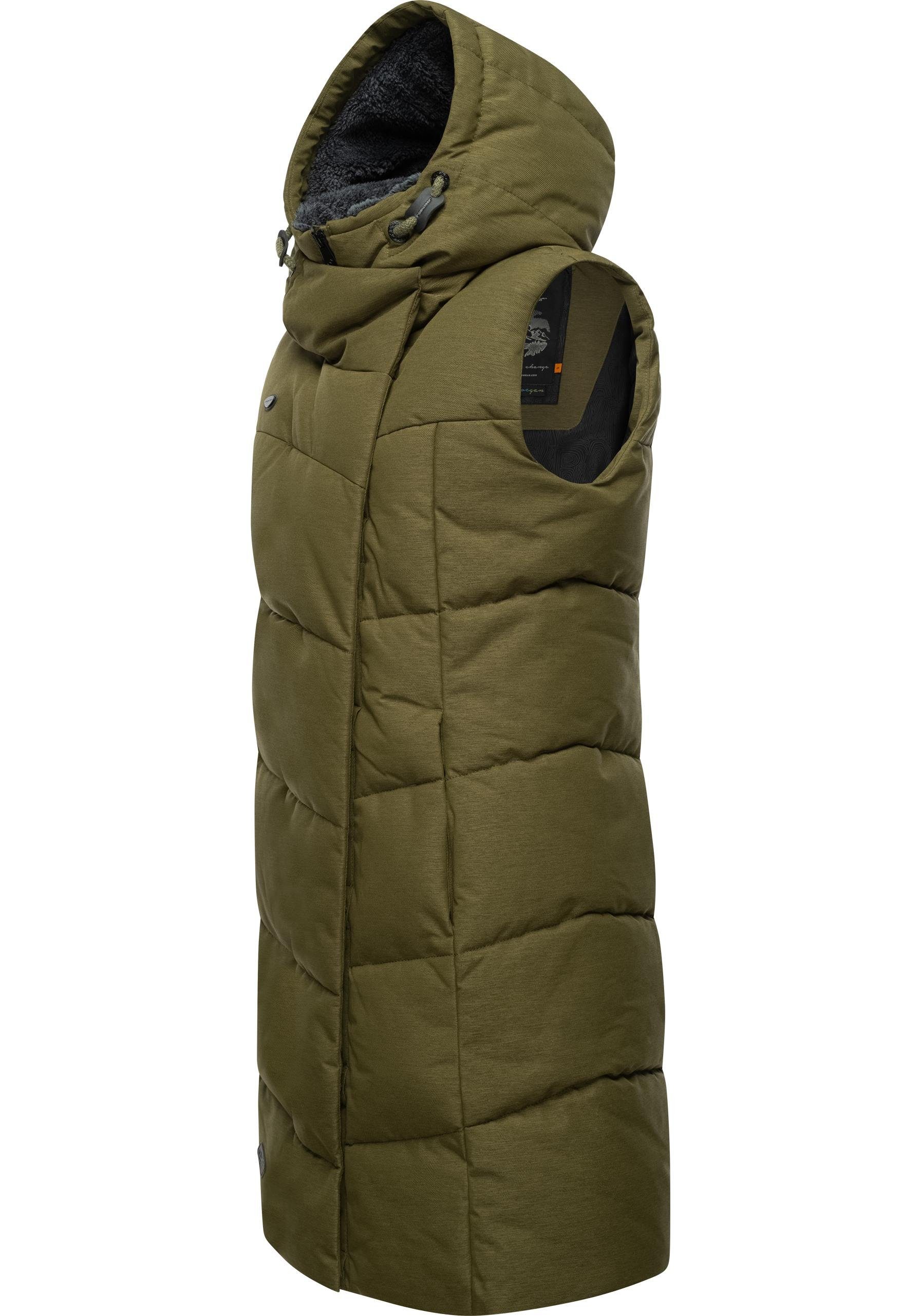 Ragwear Steppweste Pavla Vest stylische Winterweste mit Teddyfutter und Kapuze