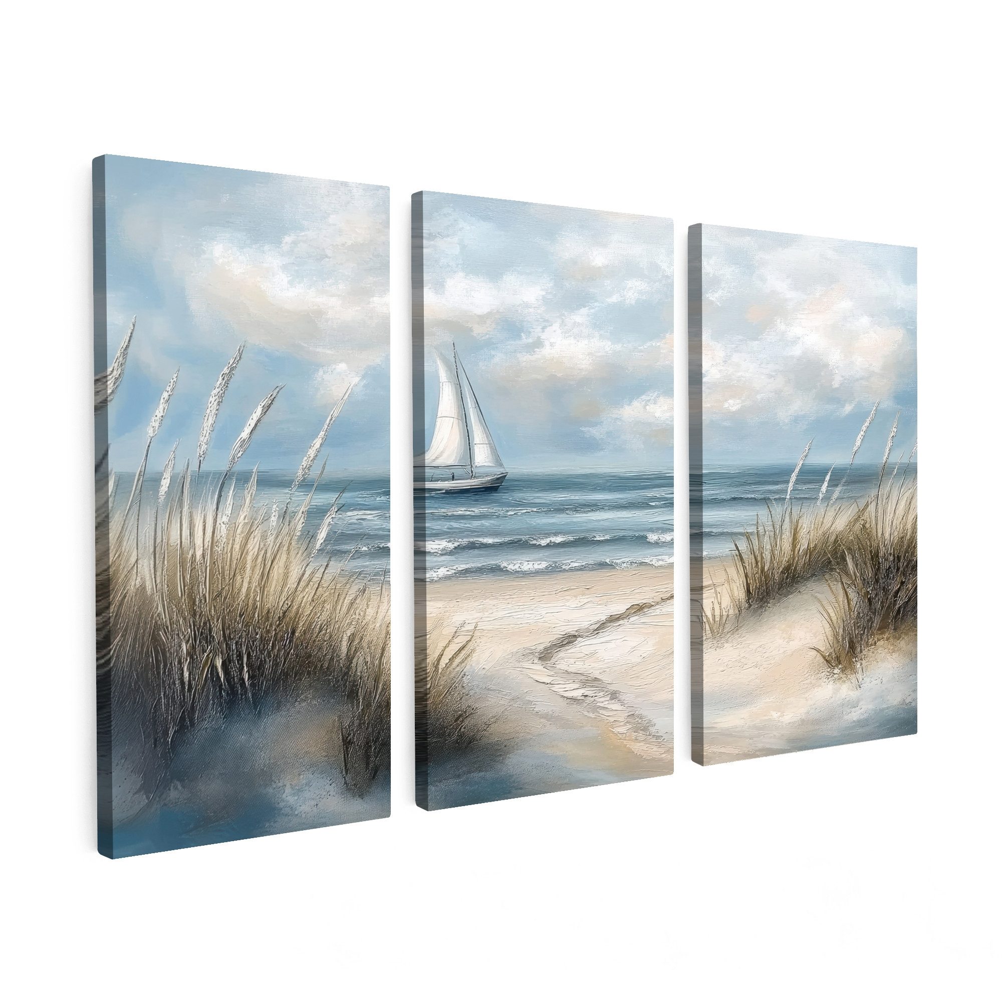 MuchoWow Leinwandbild Strand - Farbe - Natur - Boot, Fotodruck (3 St), Wand günstig online kaufen
