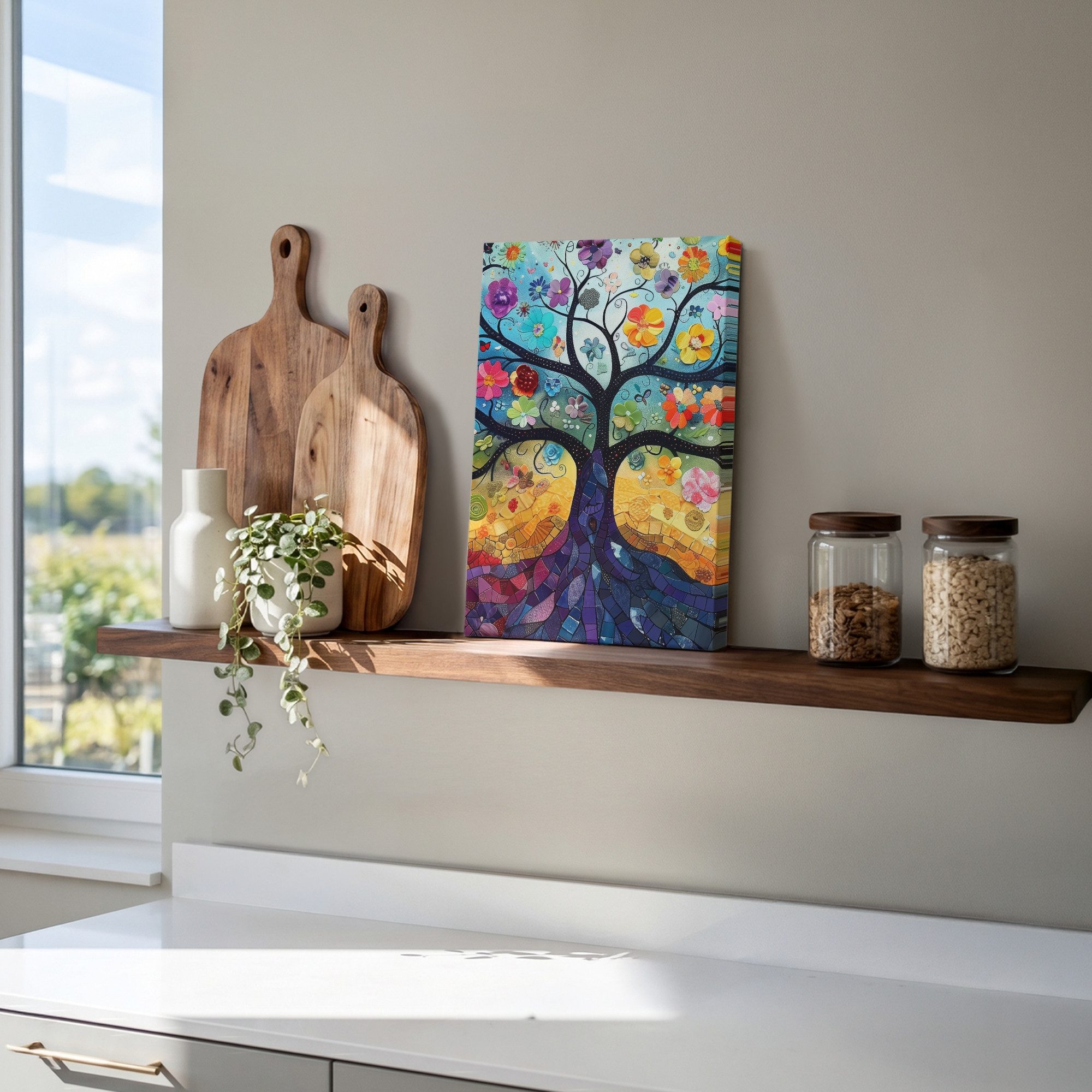 OneMillionCanvasses® Leinwandbild Baum - Bunt - Blumen - Kunst - Abstrakt, Fotodruck (1 St), Leinwand Canvas Wandbild, Wanddekoration 20x30 cm – Bild 5 von 5