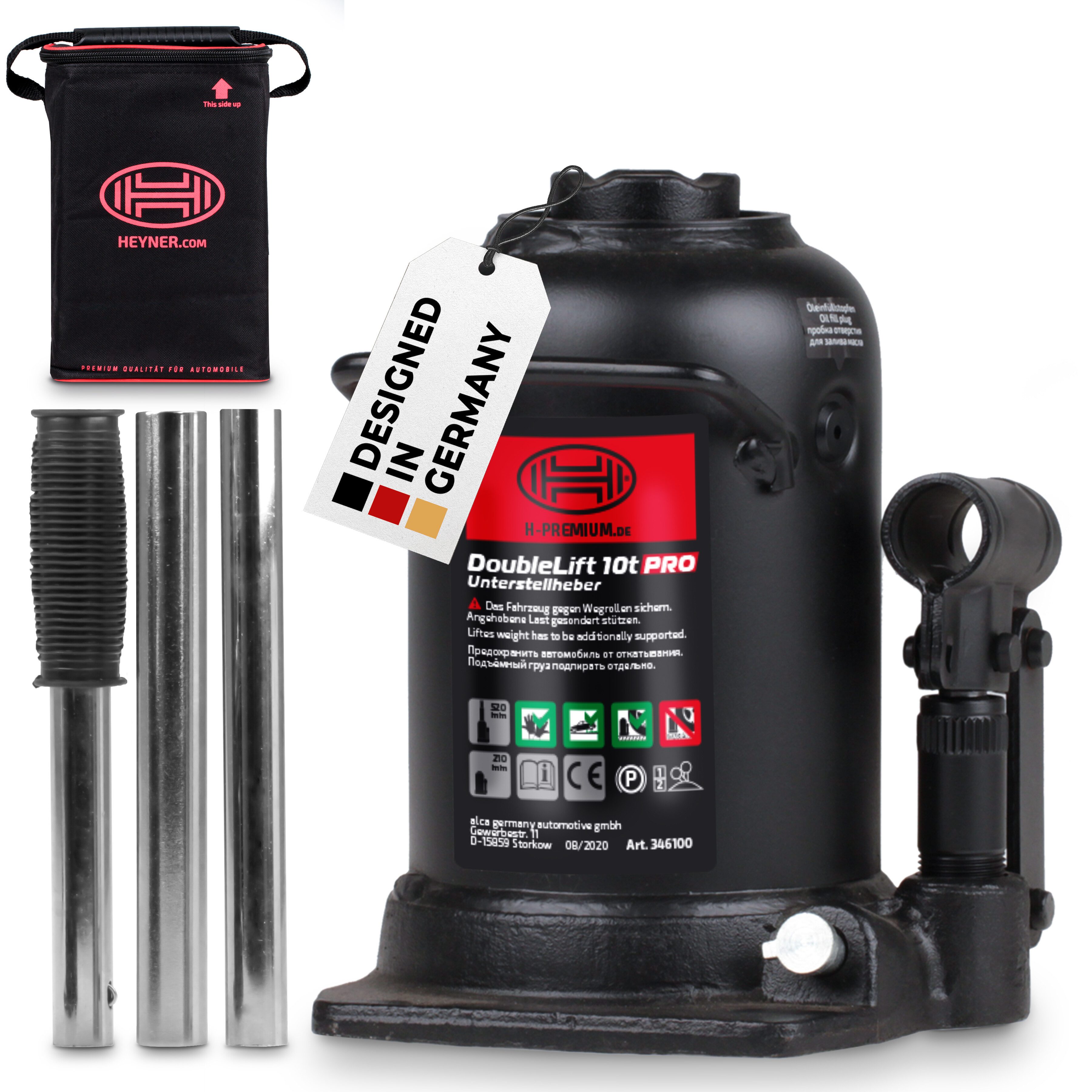 HEYNER Wagenheber Doppelhub-Unterstellheber hydraulikr 10t Stempel-Wagenheber SUV/LKW, max. Hubhöhe: 52 cm, 1-tlg., Solo