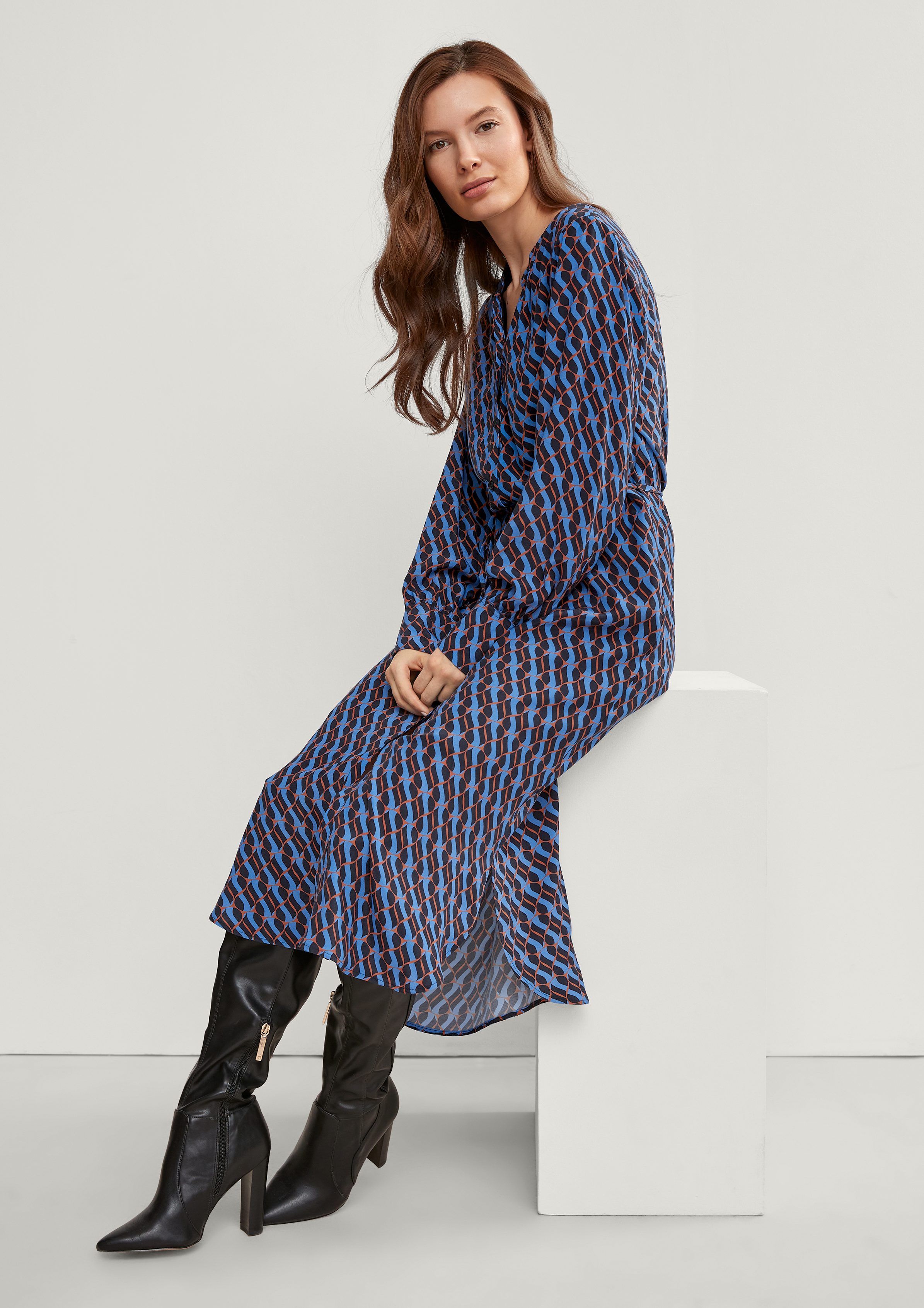 Maxikleid Blusenkleid mit Allovermuster