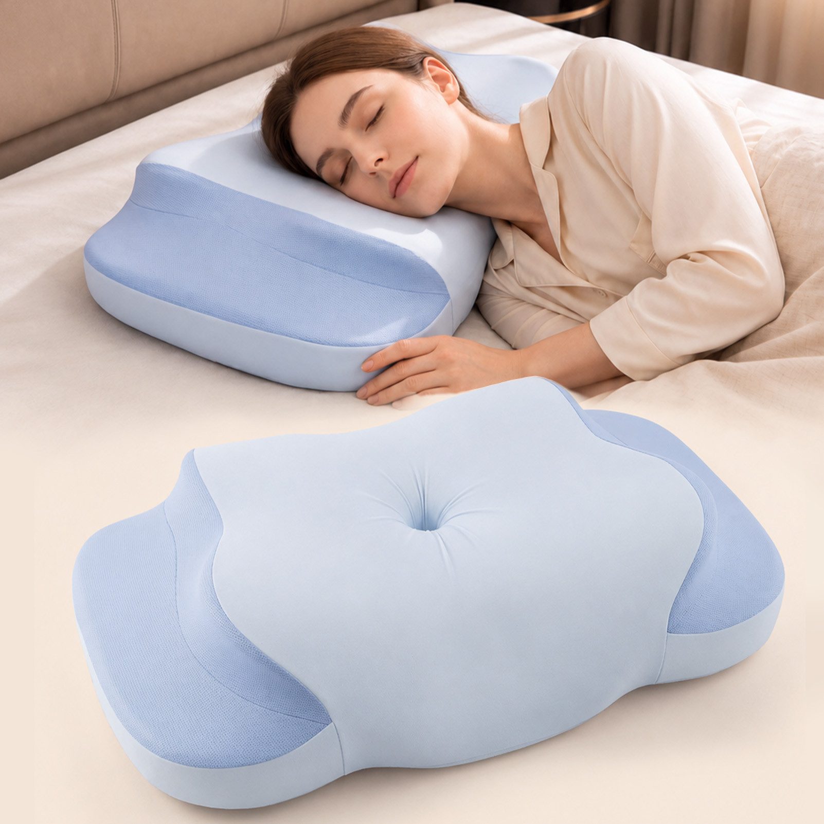 Esun Kopfkissen Memory Foam Orthopädisches Nackenkissen, Nackenstützkissen, Füllung: 100% Memory Foam, Ruckenschlafer, Bauchschlafer, Seitenschlafer, Set, Kissen vom OEKO-TEX® und CertiPUR Getestet, Pillow, Kissen, Seitenschläferkissen, Schlafkissen