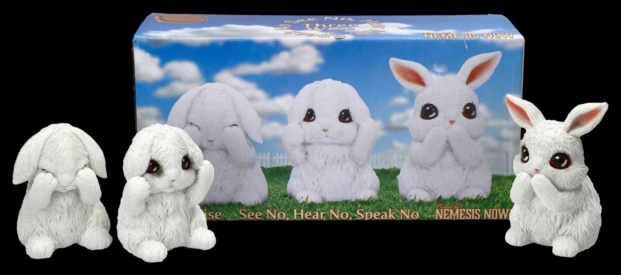 Figuren Shop GmbH Dekofigur Häschen Figuren – 3er Set Deko Hasen Statue Polyresin handbemalt