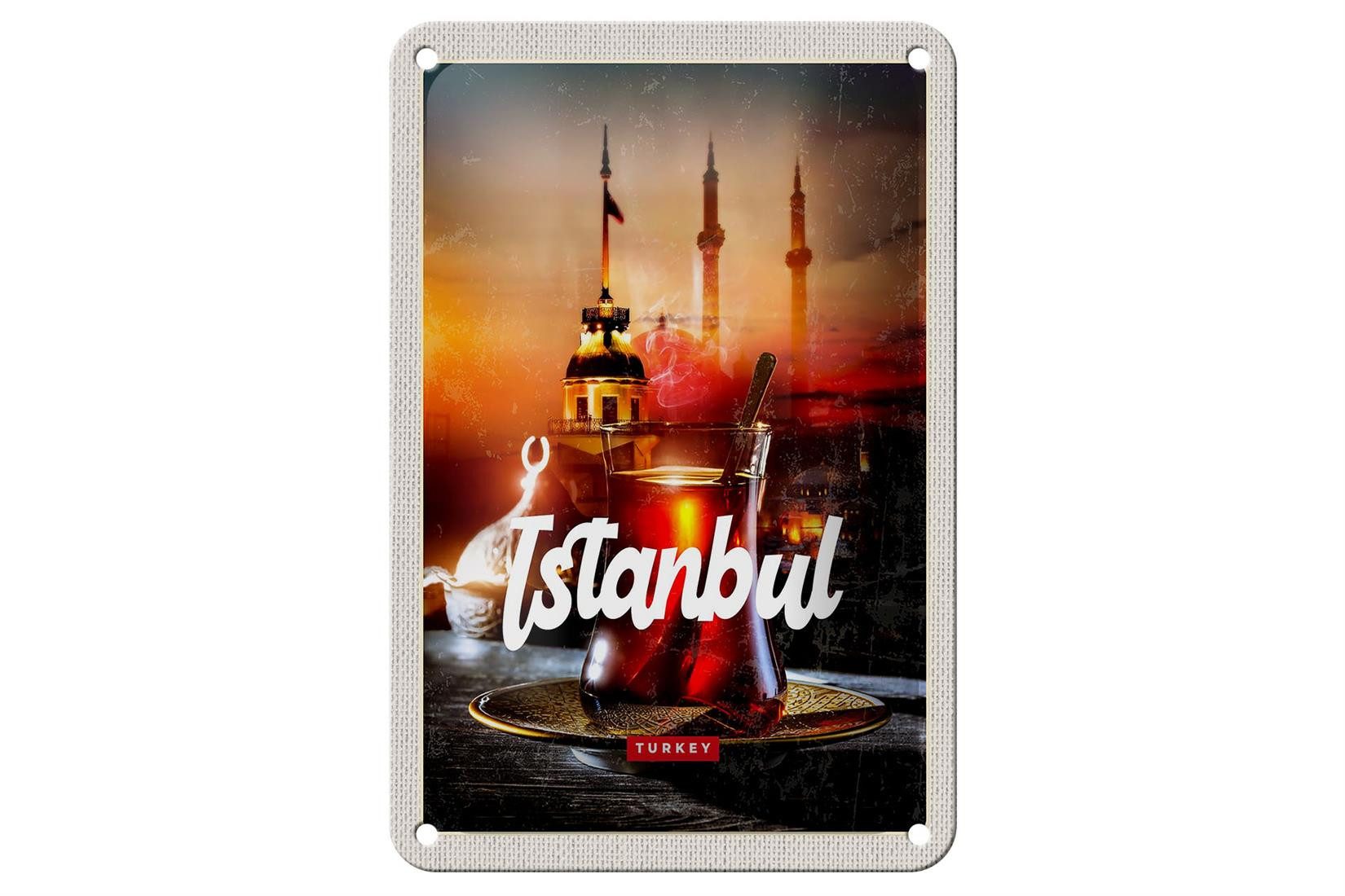 Femer GmbH Metallschild Reise 12x18cm Istanbul Turkey Çay türkischer Tee Schild, (1 St), gewölbte Oberfläche, abgerundete Ecken, umgeschlagene Kanten