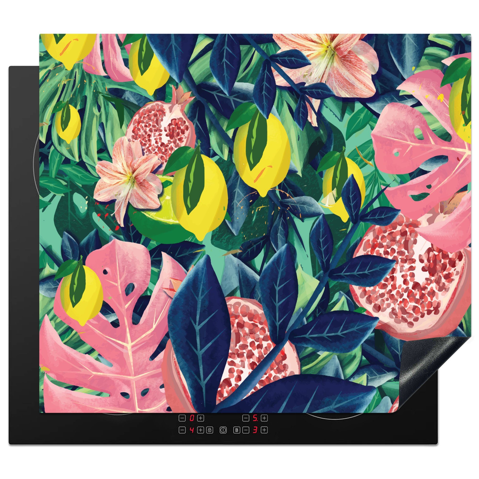 MuchoWow Herdblende-/Abdeckplatte Blumen - Früchte - Farben, Vinyl, (1 tlg), 59x52 cm, Ceranfeldabdeckung für die küche, Induktionsmatte