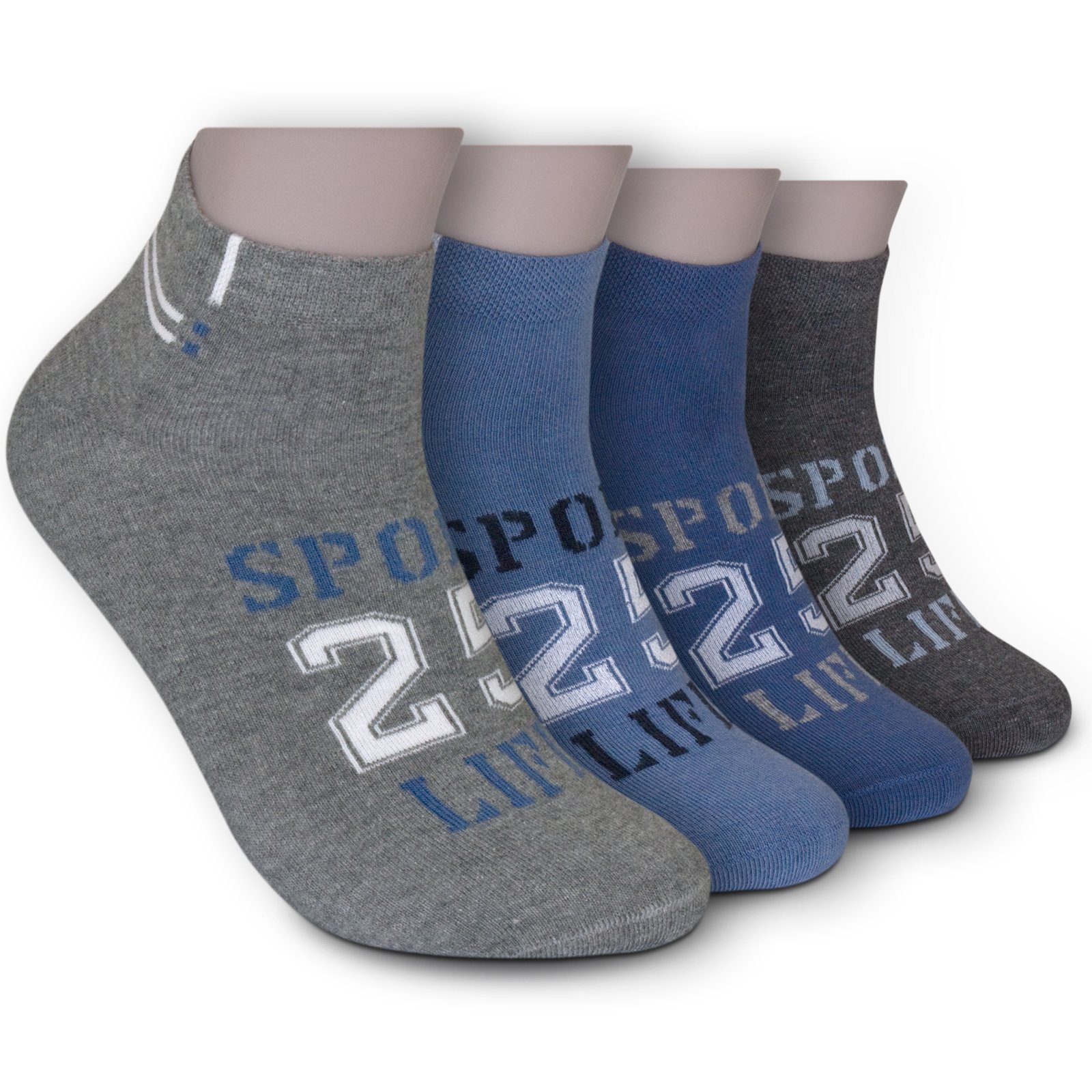 (Bund, Soft Piqué-Bund Die grau) blau mit SPORT Sneakersocken 4-Paar, Sockenbude