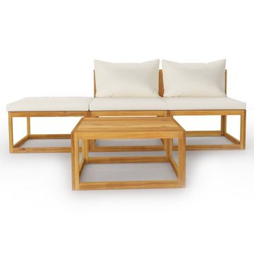 vidaXL Garten-Essgruppe 4-tlg Garten Lounge Set mit Auflagen Creme Massivholz Akazie Holz Sitz