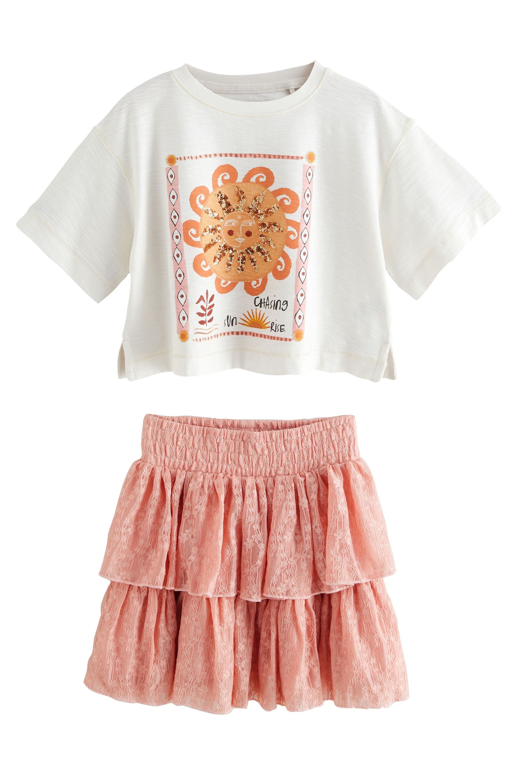 Next Shirt & Rock Set aus Sommeroberteil und Spitzenrock (2-tlg)