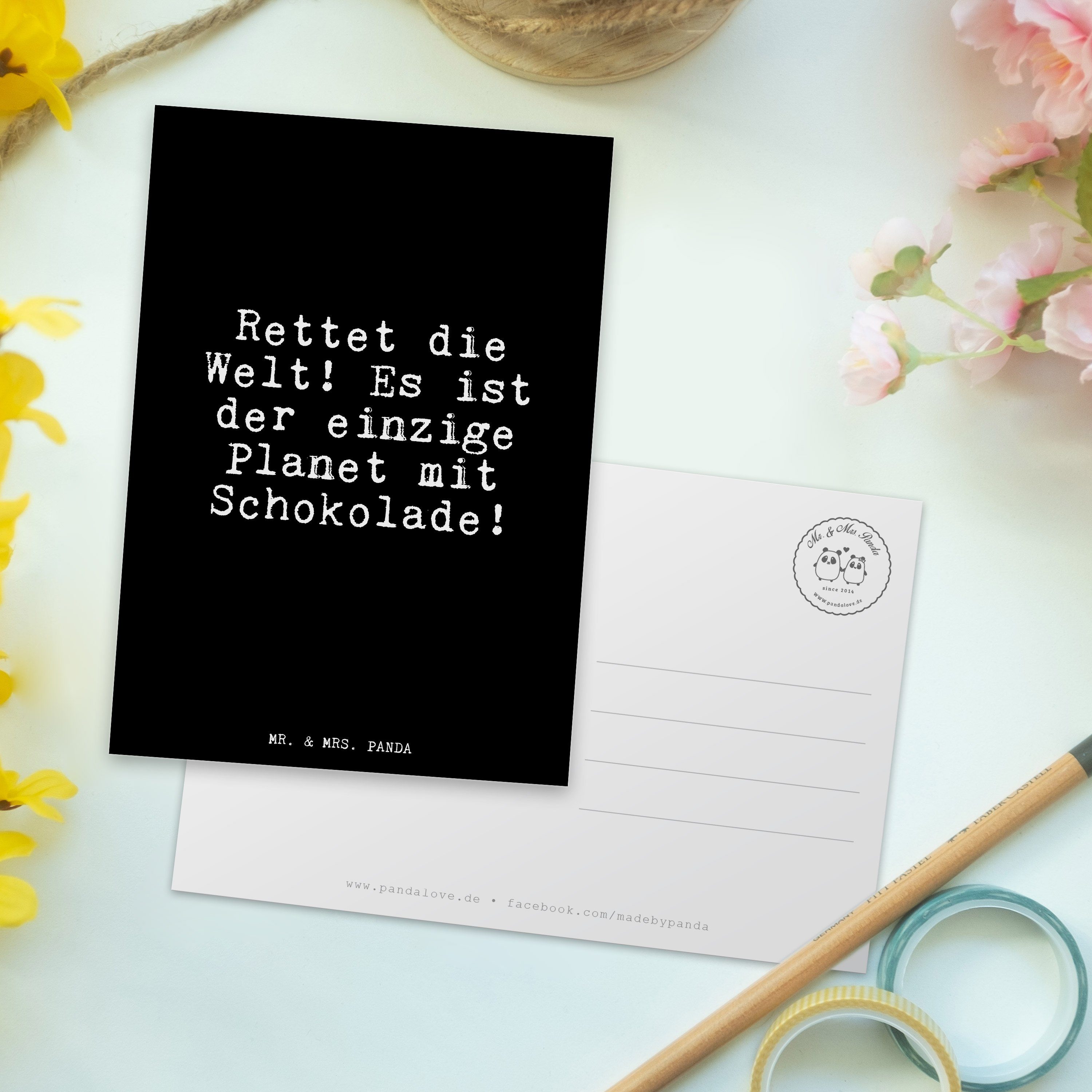 Mr. & Geschenk, Glizer Postkarte - Schwarz Freundin, Panda Spruch Es... Mrs. die - Welt! Rettet