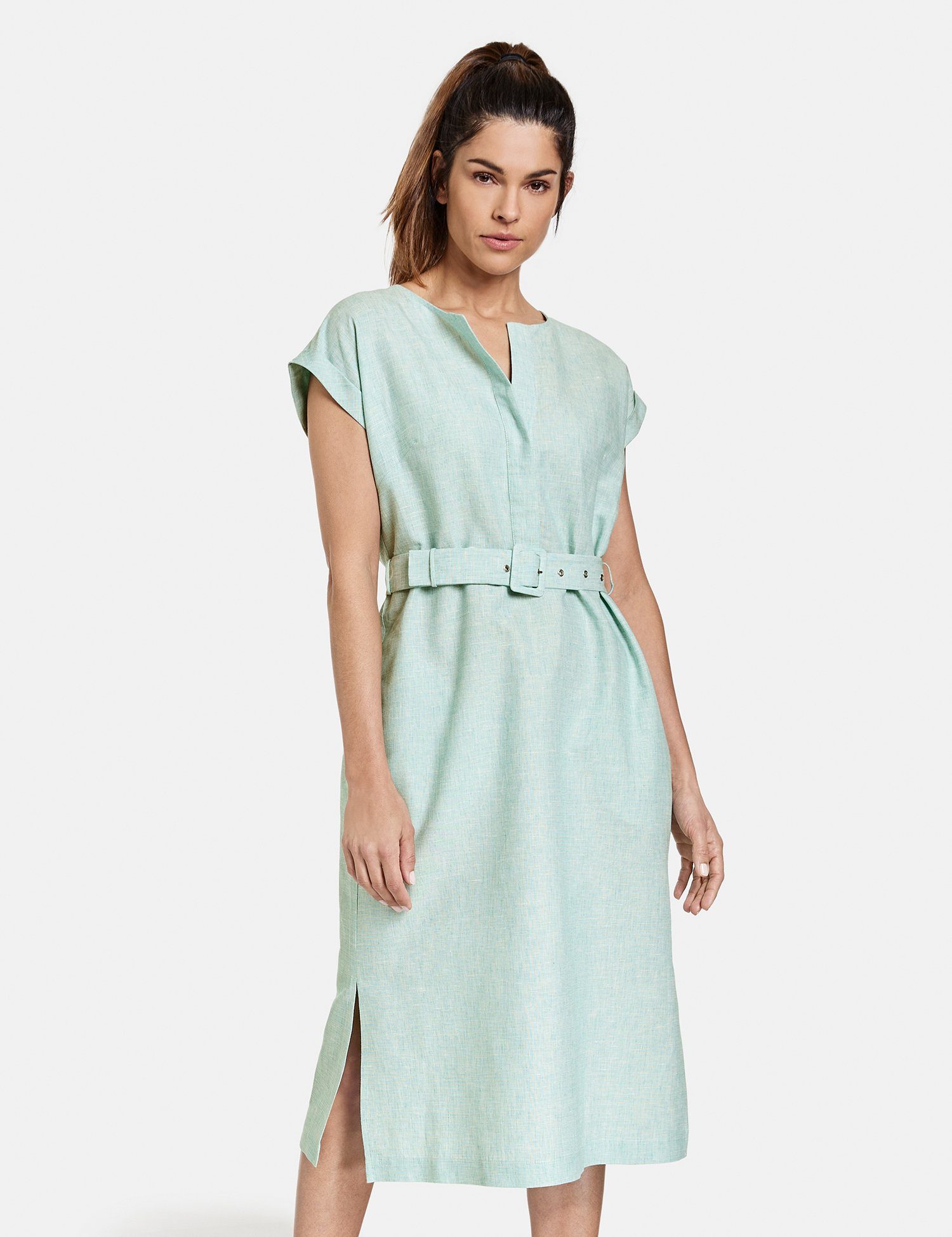 GERRY WEBER Midikleid Kleid aus Baumwolle Leinen