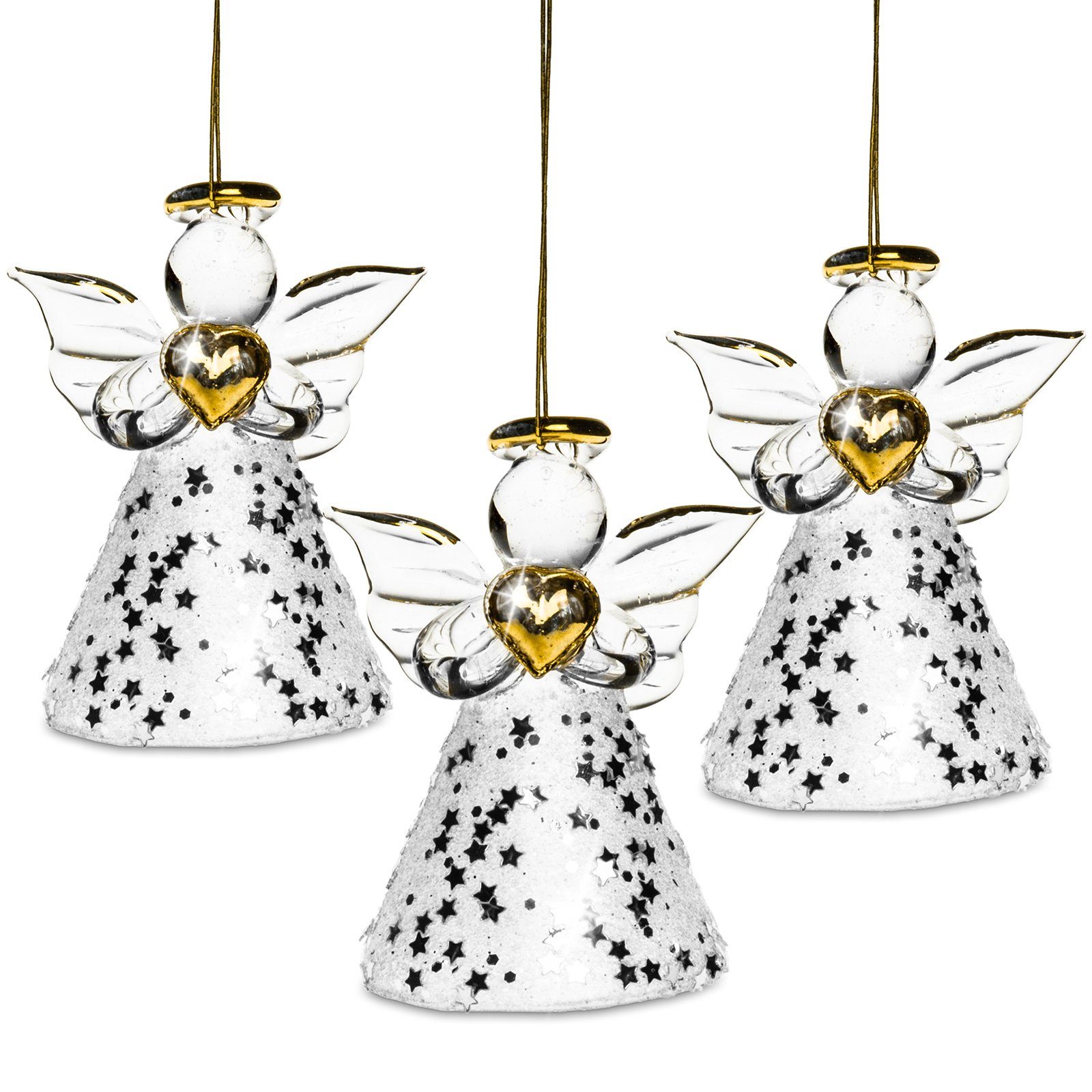 SIKORA Christbaumschmuck SIKORA BS400 Engel Christbaumschmuck Glas Figur Weihnachtsbaum Anhänger 3er Set
