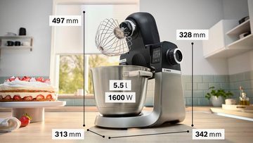 BOSCH Küchenmaschine Serie 6 MUMS6ZS13D Sensortechnologie mit 1g genauer Waage, 1600 W, 5,5 l Schüssel