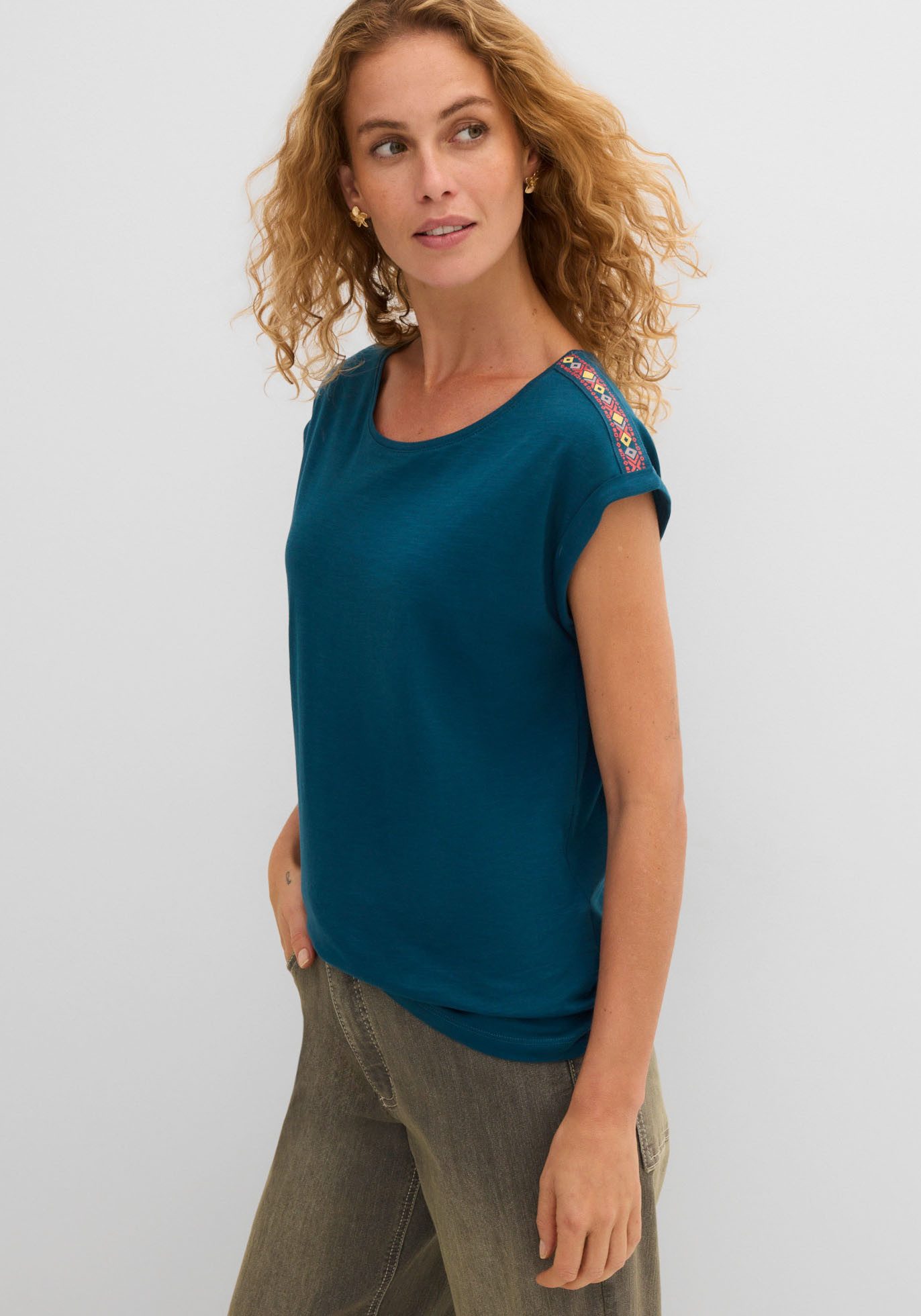 bonprix T-Shirt bequeme Passform, überschnittene Schultern, reine Baumwolle