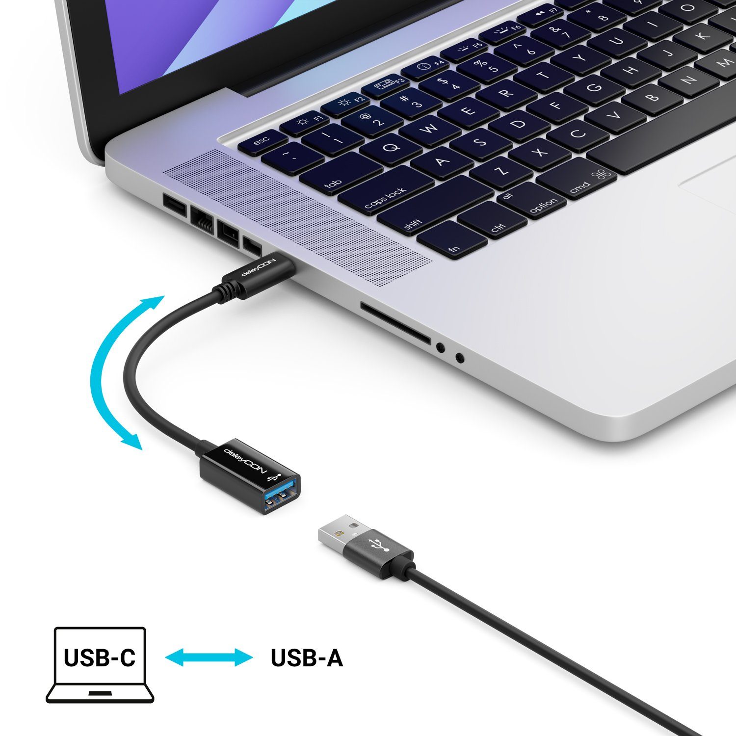 deleyCON deleyCON USB-C auf USB-A OTG Adapter Kabel USB3.0 5Gbit/s C-Stecker Smartphone-Adapter