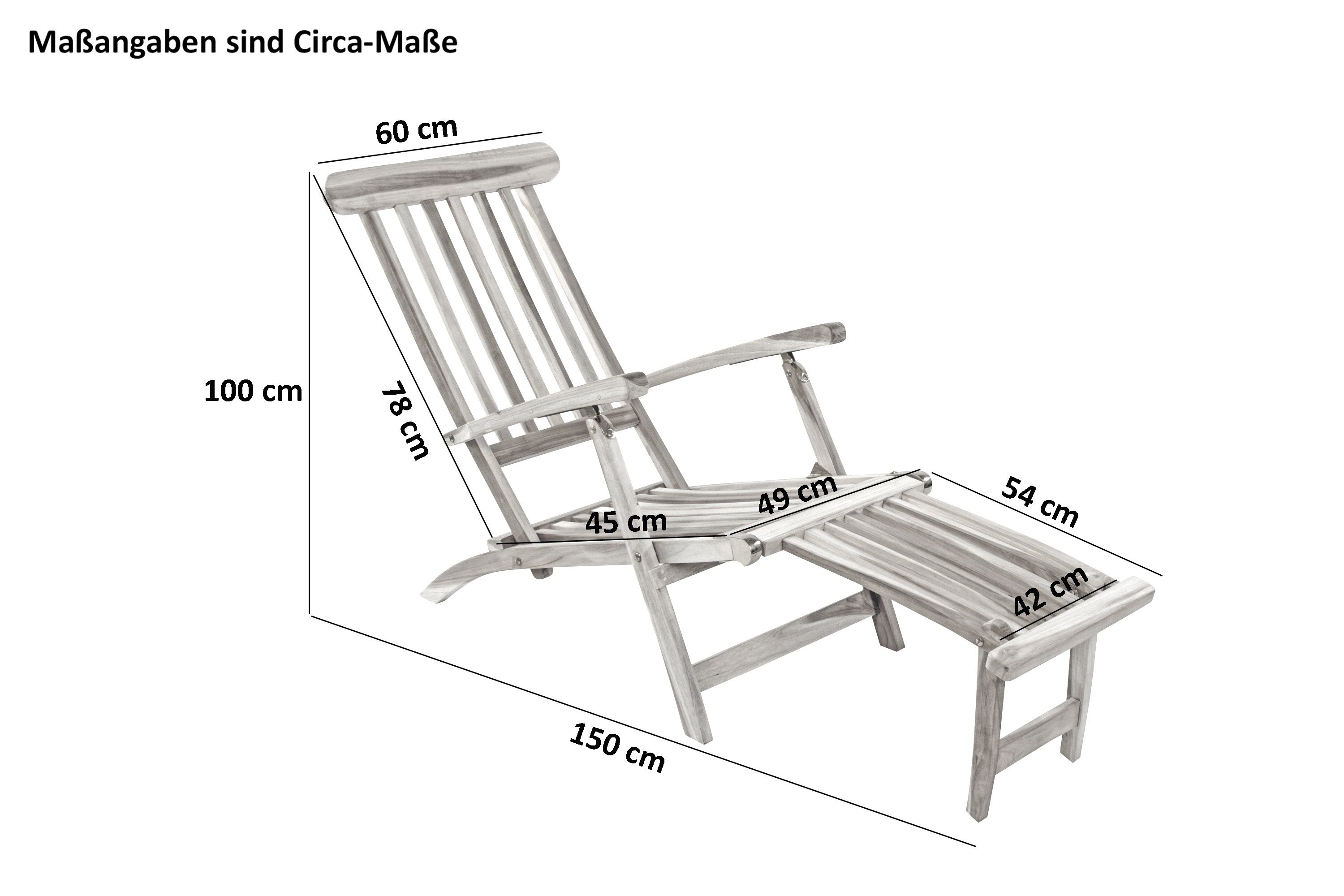 Teakholz, Junado® Läng Sonnenliege,150 cm platzsparend, robustes Gartenstuhl Puccon, und klappbar