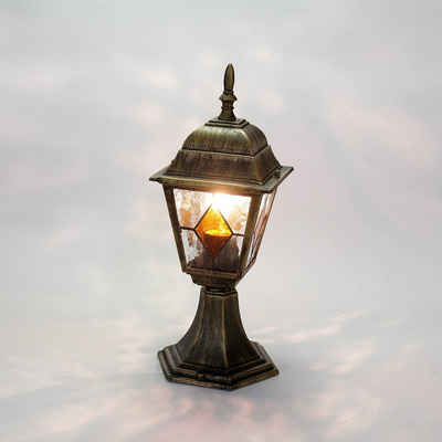 Licht-Erlebnisse Sockelleuchte SALZBURG, ohne Leuchtmittel, Sockellampe Stehlampe außen Gold Antik 42 cm hoch Wegeleuchte