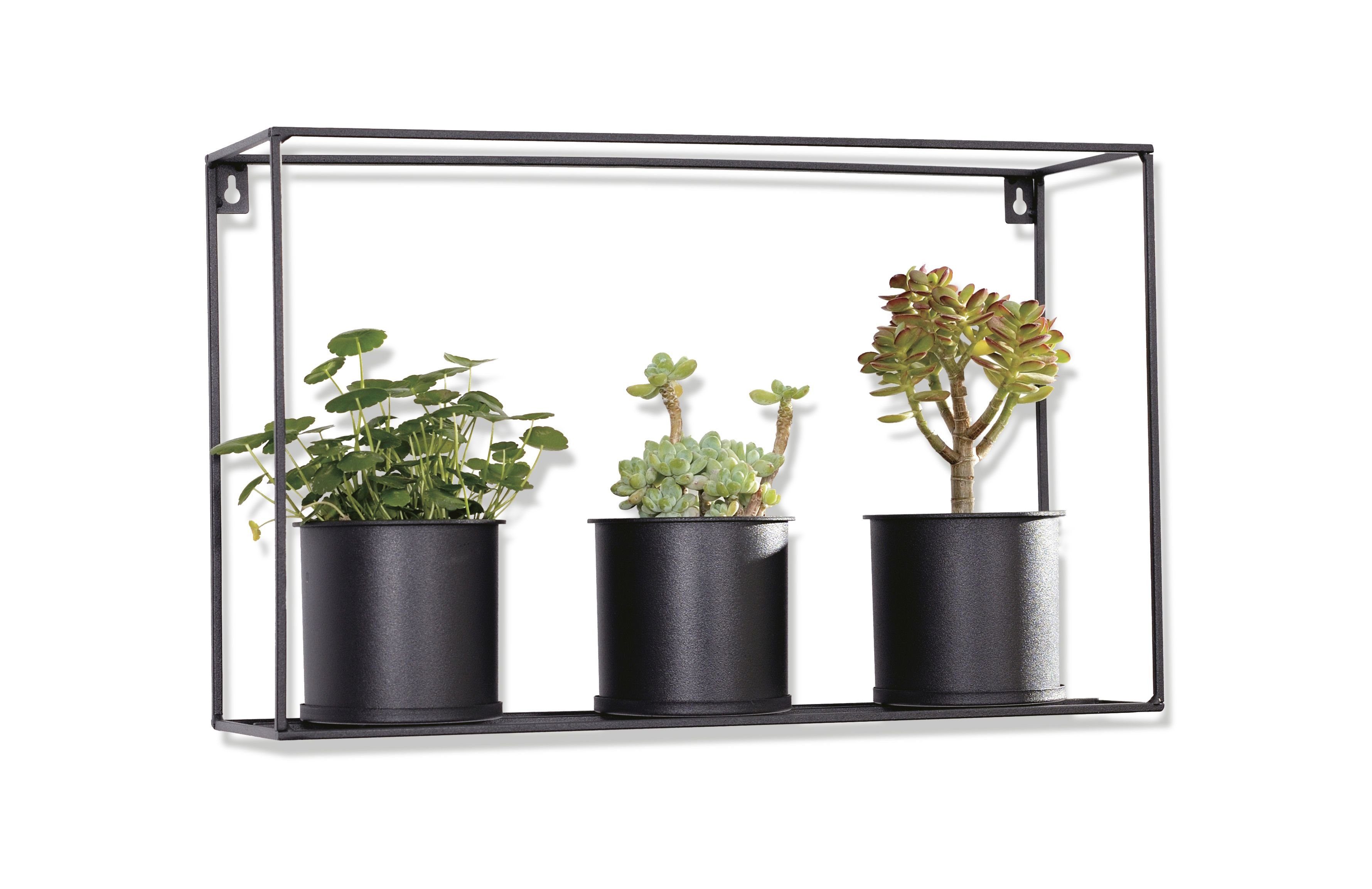 Blumenständer Metall Blumenregal mit 3 Pflanztöpfen schwarz 48 cm Pflanzregal