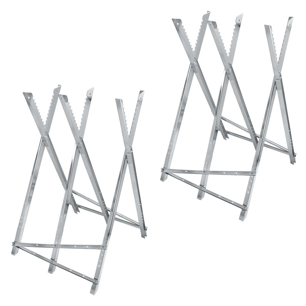 ECD Germany Sägebock Holzsägebock aus Metall klappbar & verstellbar Sägegestell, 150 kg max. Belastbarkeit, (2-St), 2x Sägehilfe Silber mit 3-Fach und Zahnung 83x74,5x84,5 cm