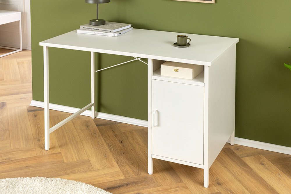 riess-ambiente Schreibtisch DURA STEEL 100cm weiß - Metall, Stauraum, zeitlos, Regalfächer, stabil (Einzelartikel, 1-St), Matter Arbeitstisch - ideal für Arbeits- oder Wohnzimmer & Home Office