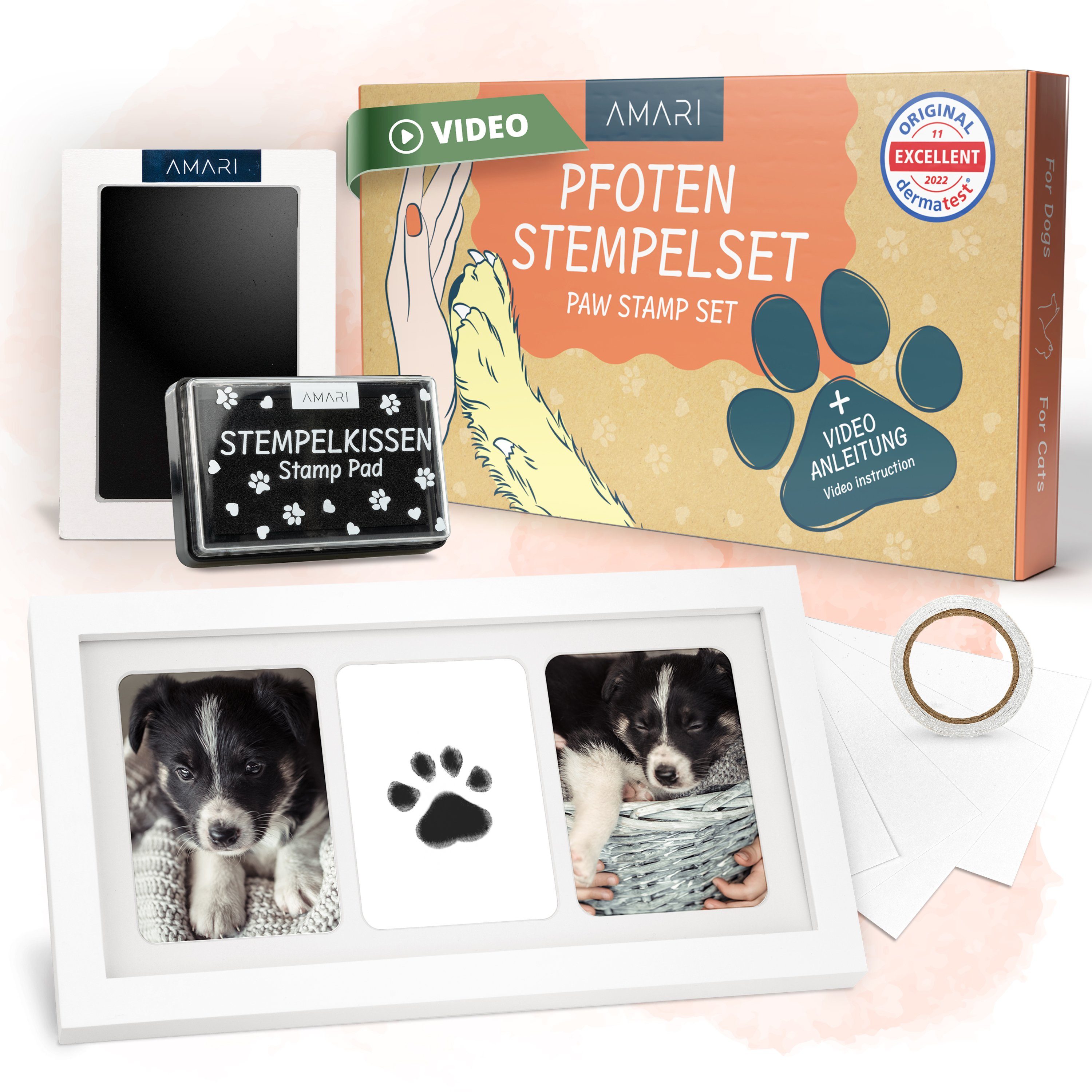 Pfotenschutz AMARI ® Pfotenabdruck Set inkl. 2 Stempelkissen und 4 Druckkarten