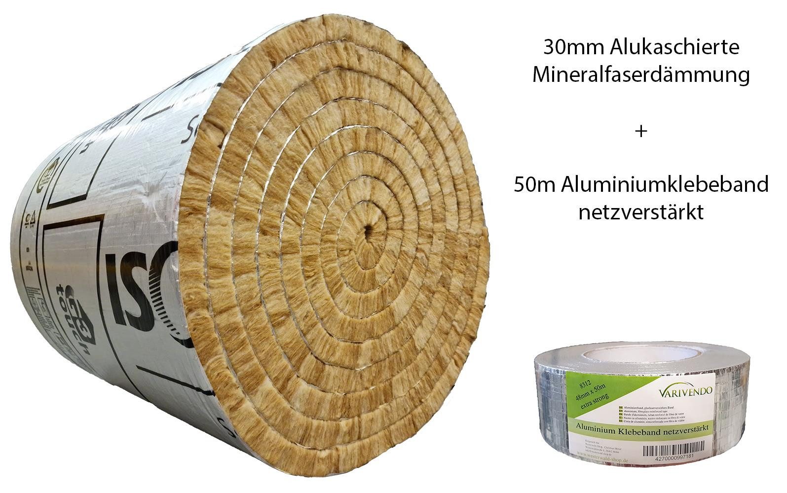 Isover Dämmfilz 4,8qm Isover Climcover Lamella Mat ML3 30 mm + 50m Aluklebeband, Mineralfaserwolle alukaschiert Wärmeisolierung Schalldämmung Feuch