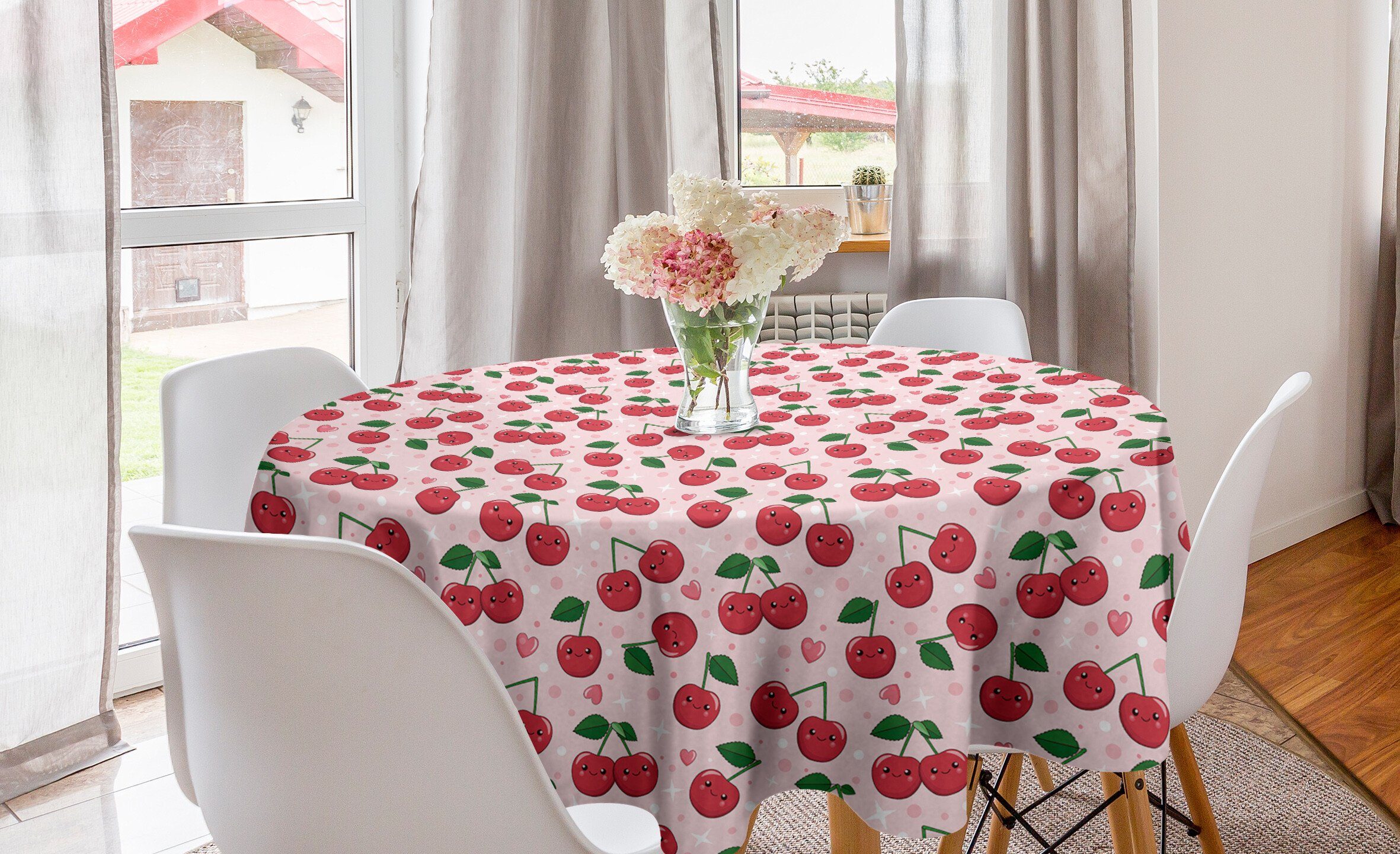 Abakuhaus Tischdecke Kreis Tischdecke Abdeckung für Esszimmer Küche Dekoration, Obst Lustige Kawaii Kirschen Entwurf | Tischdecken