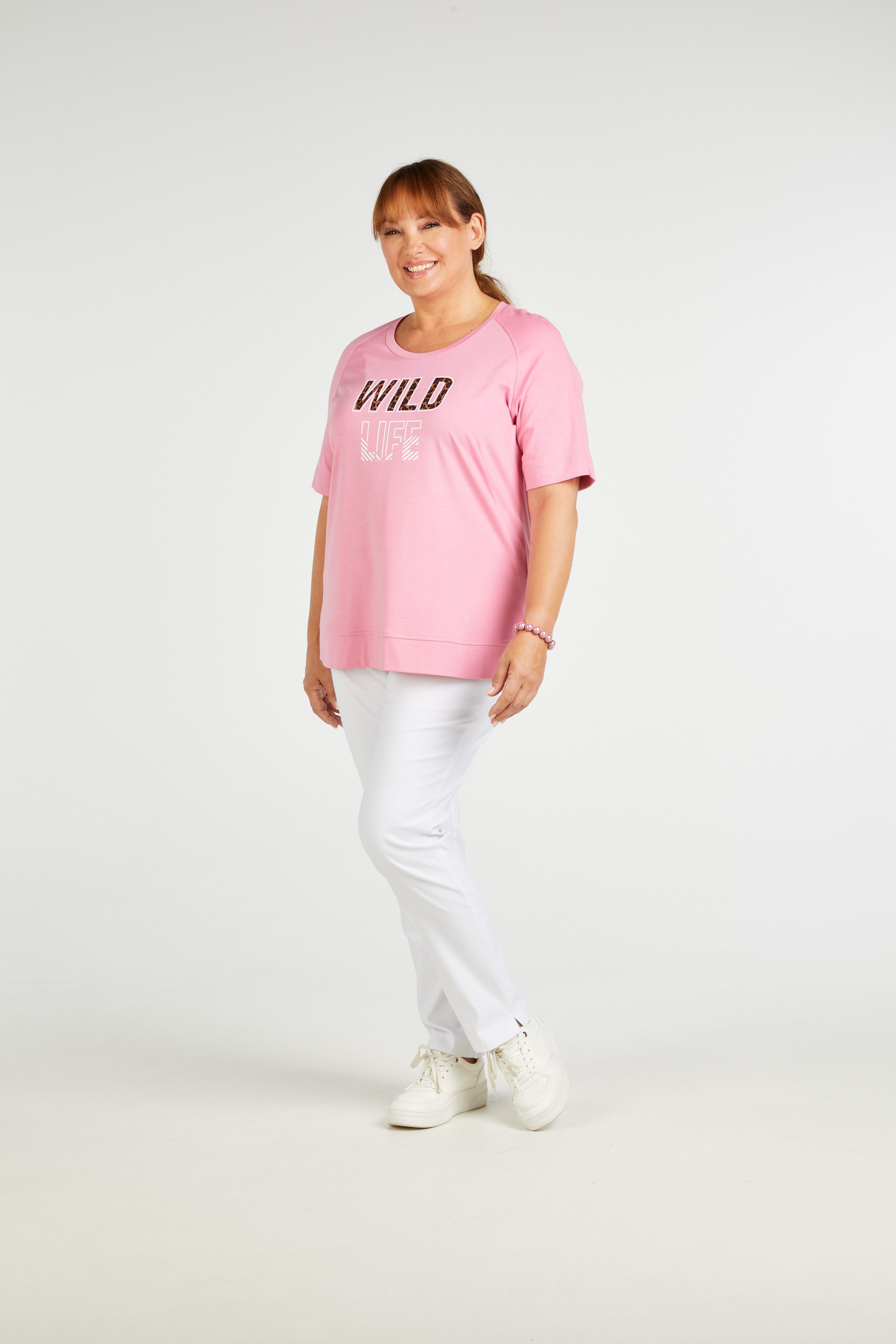 Mona Lisa Print-Shirt Große Größen rosa mit Motiv günstig online kaufen